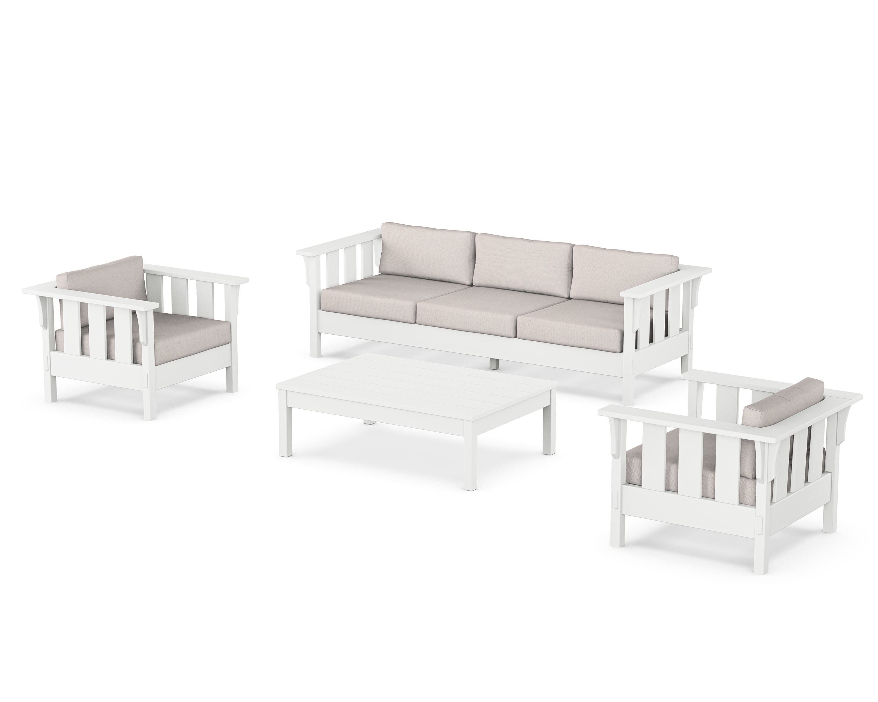 Martha Stewart by POLYWOOD® Acadia 4-Piece Deep Seating Set with Sofa in White / Dune Burlap