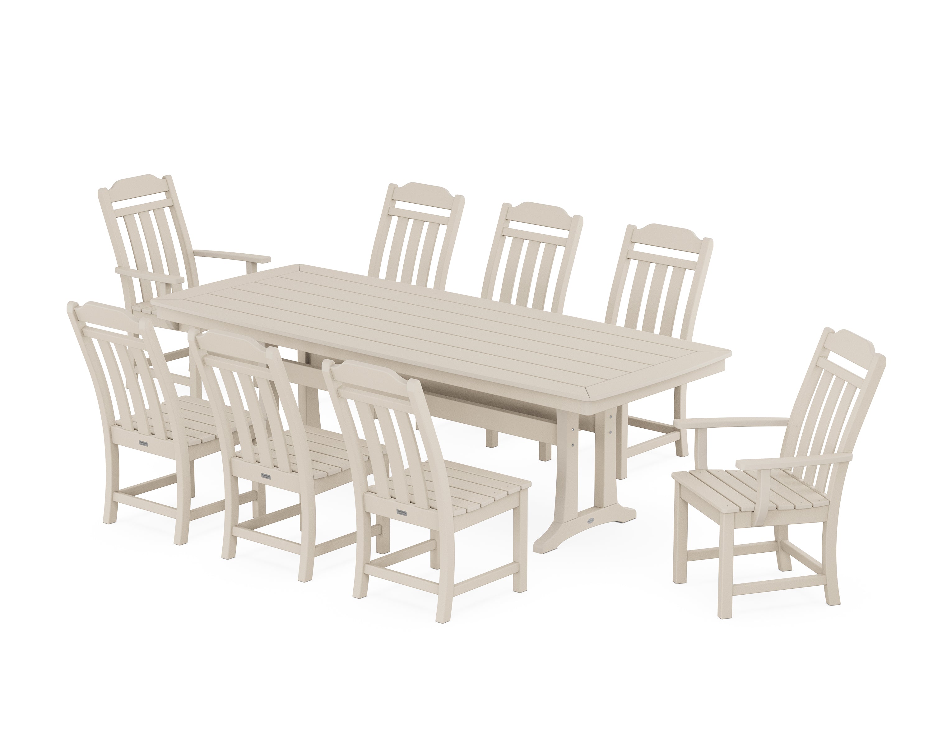 Country Living Cottage 9-Piece Dining Set with Trestle Legs in Sand