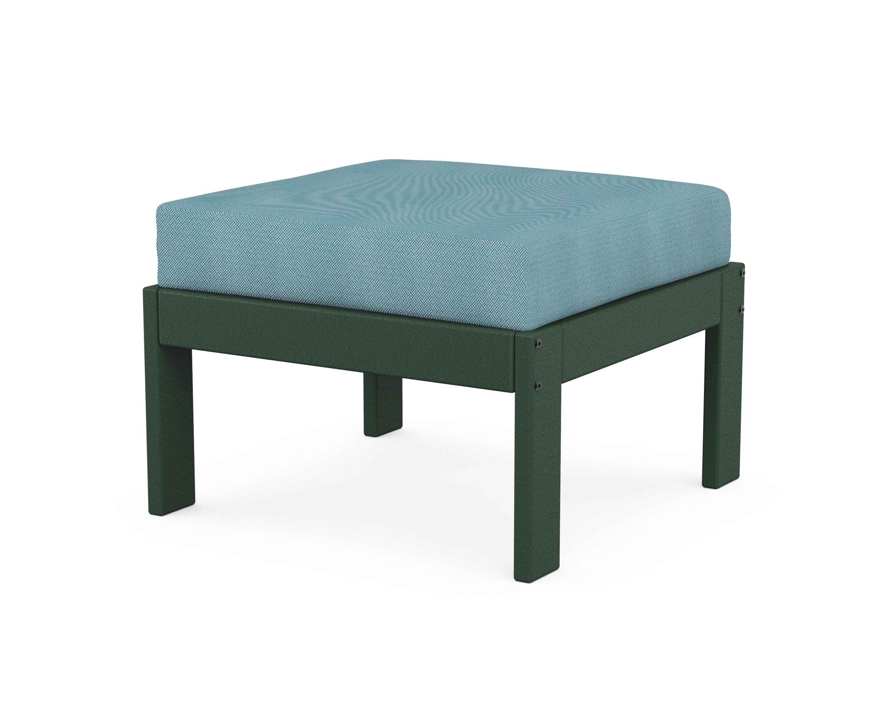 POLYWOOD® Vineyard Modular Ottoman in Green / Lattice Sky Blue