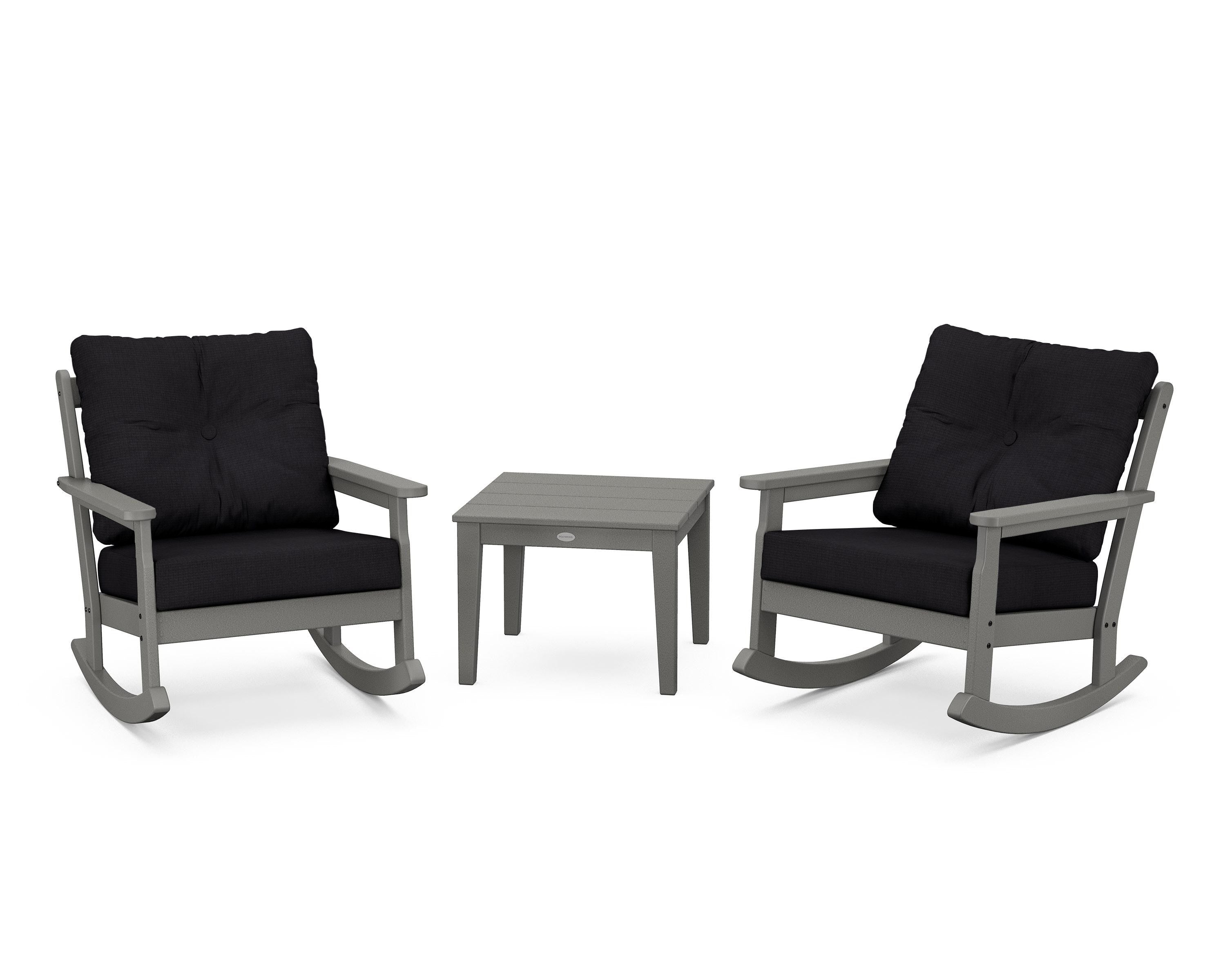 POLYWOOD® Vineyard 3-Piece Deep Seating Rocker Set in Slate Grey / Midnight Linen