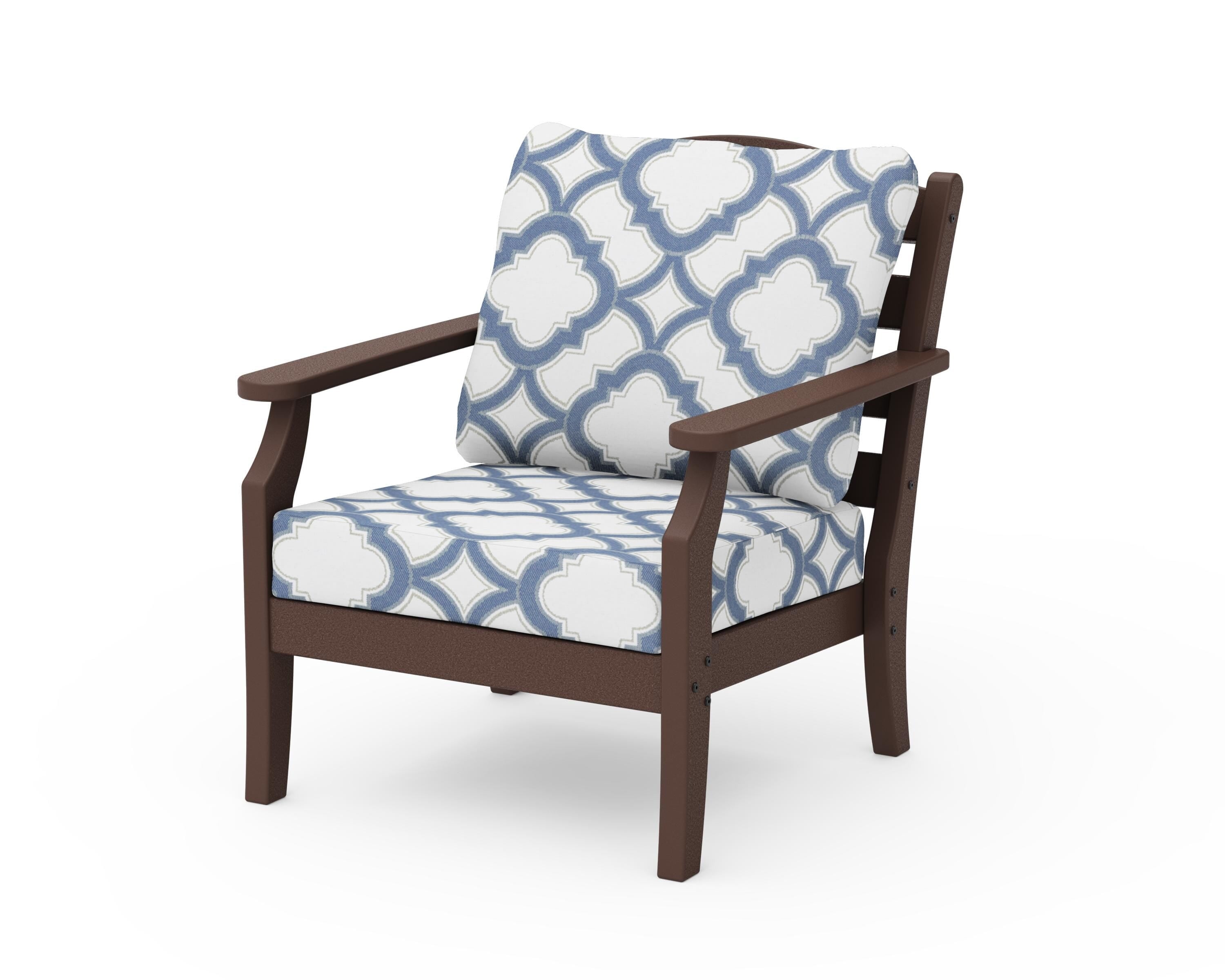 Draper James™ by POLYWOOD® Savannah Deep Seating Chair in Mahogany / Trellis Sky Blue