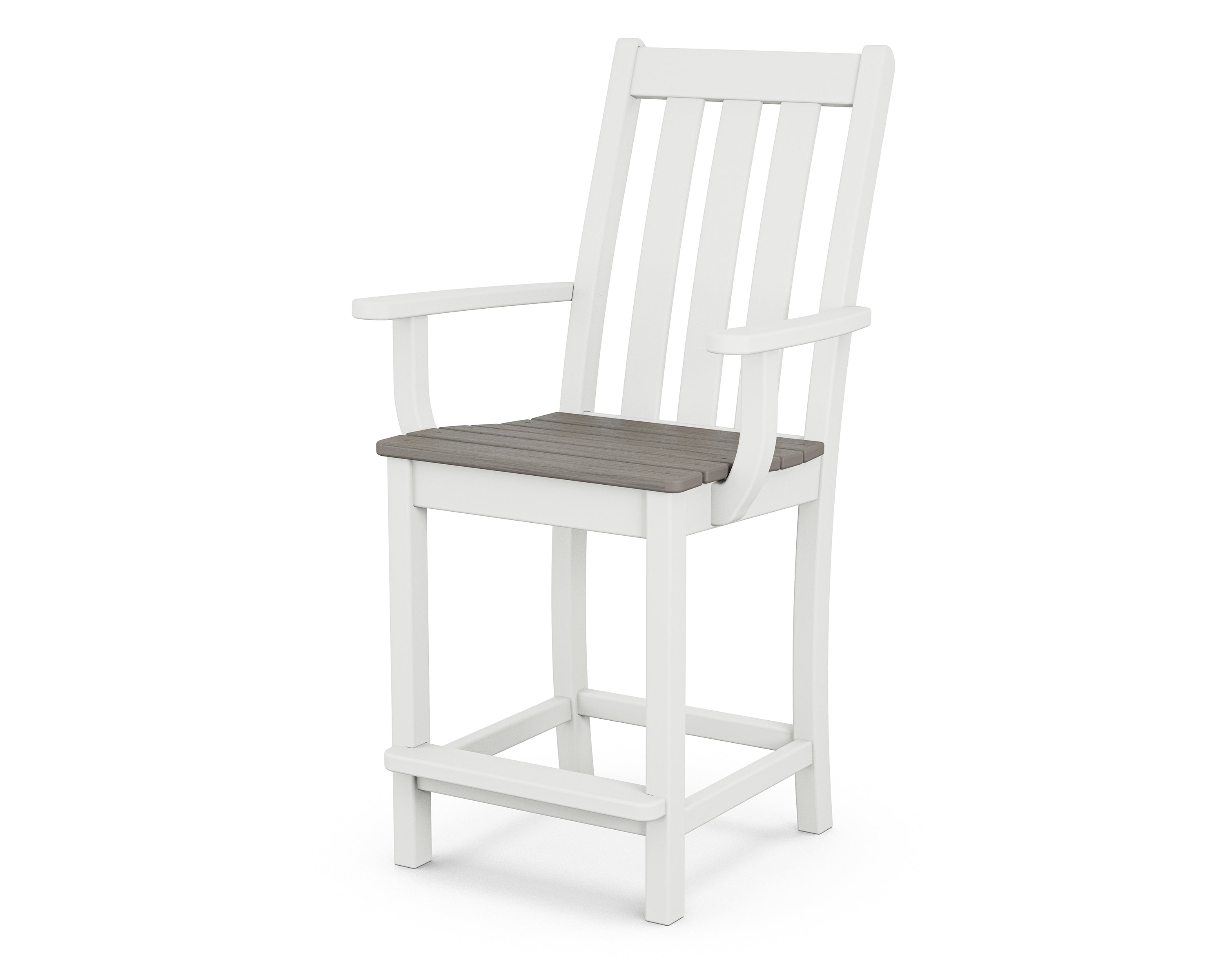 POLYWOOD® Vineyard Counter Arm Chair in White / Driftwood