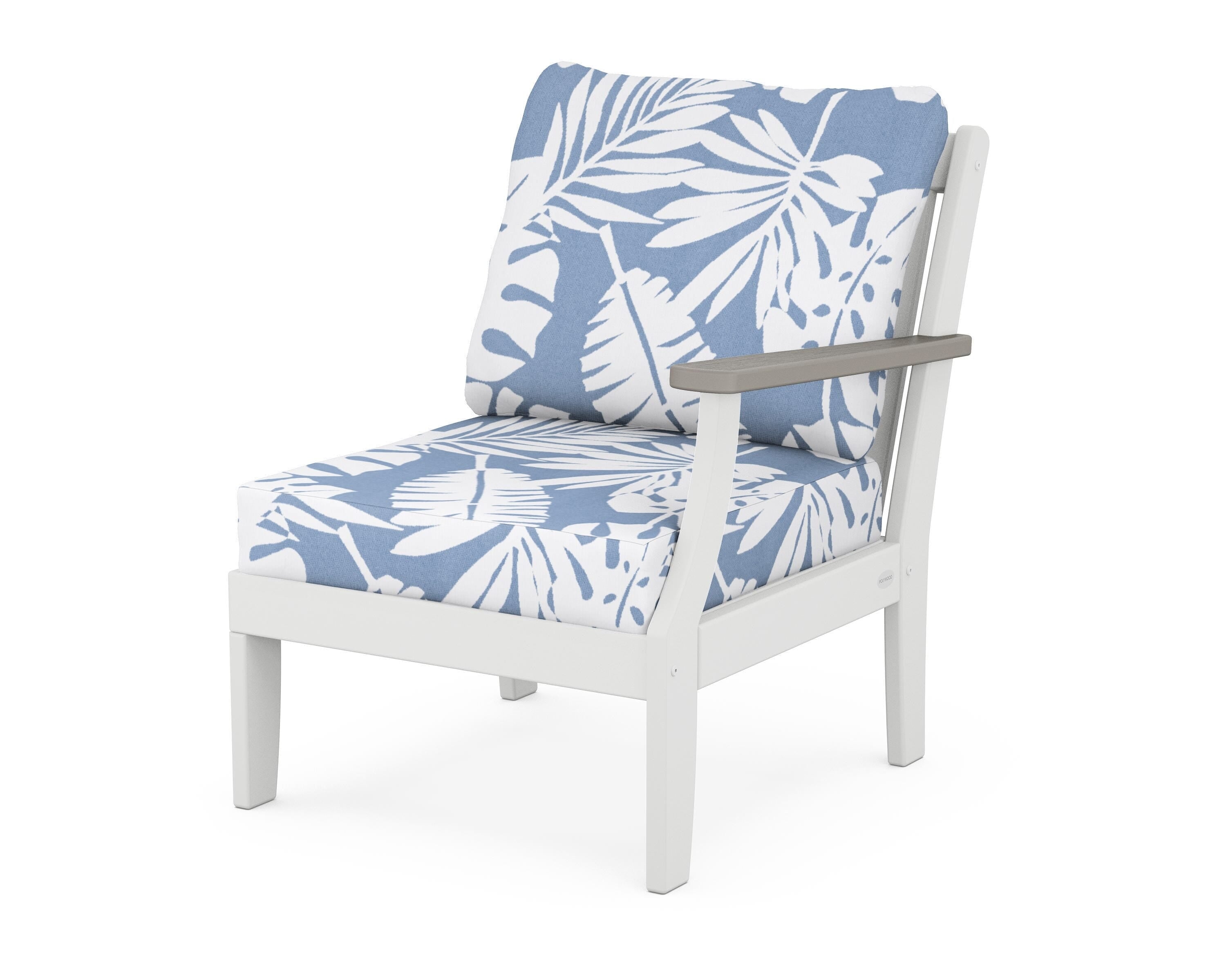 POLYWOOD® Braxton Modular Right Arm Chair in White / Driftwood / Leaf Sky Blue