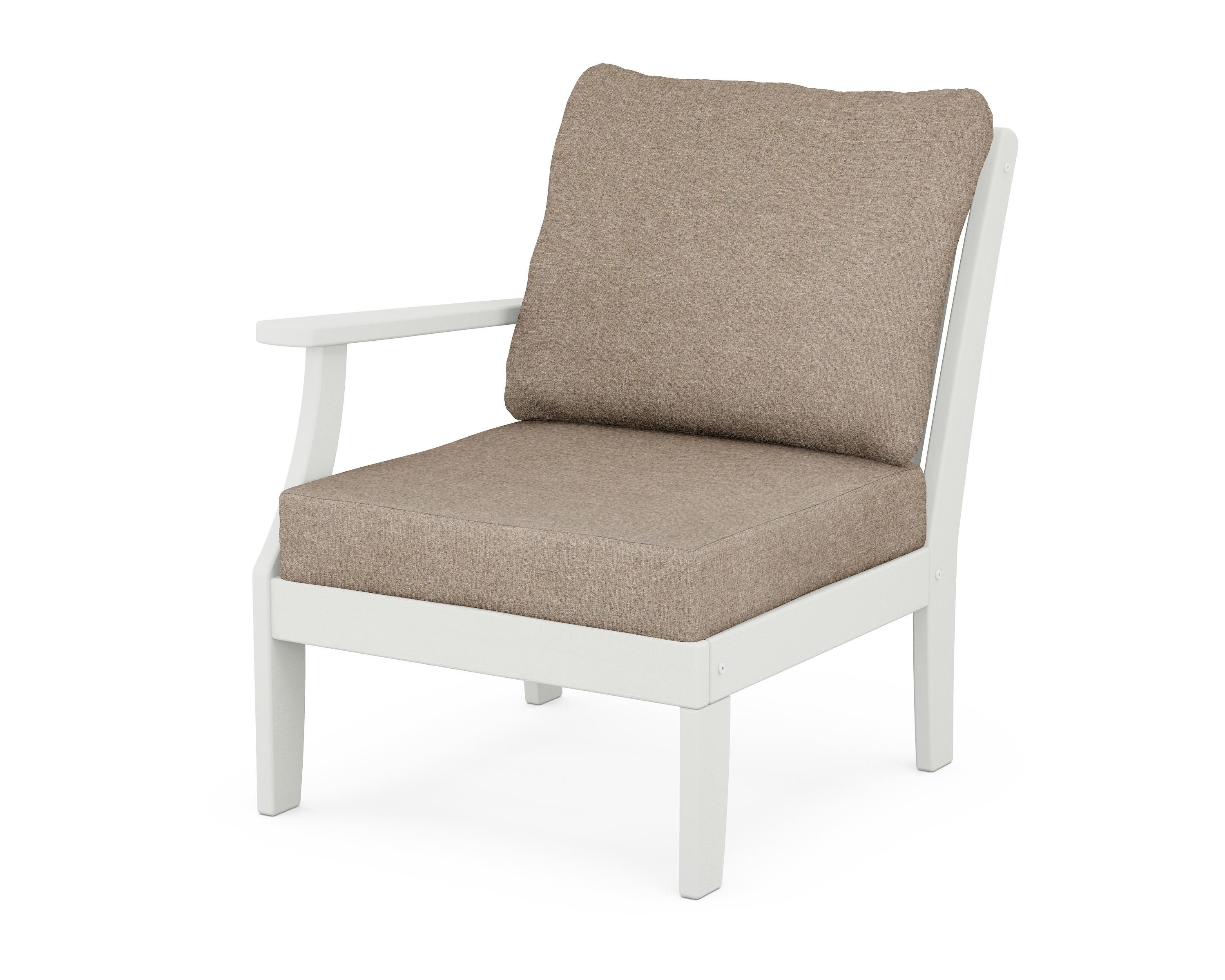 POLYWOOD® Braxton Modular Left Arm Chair in Vintage White / Spiced Burlap