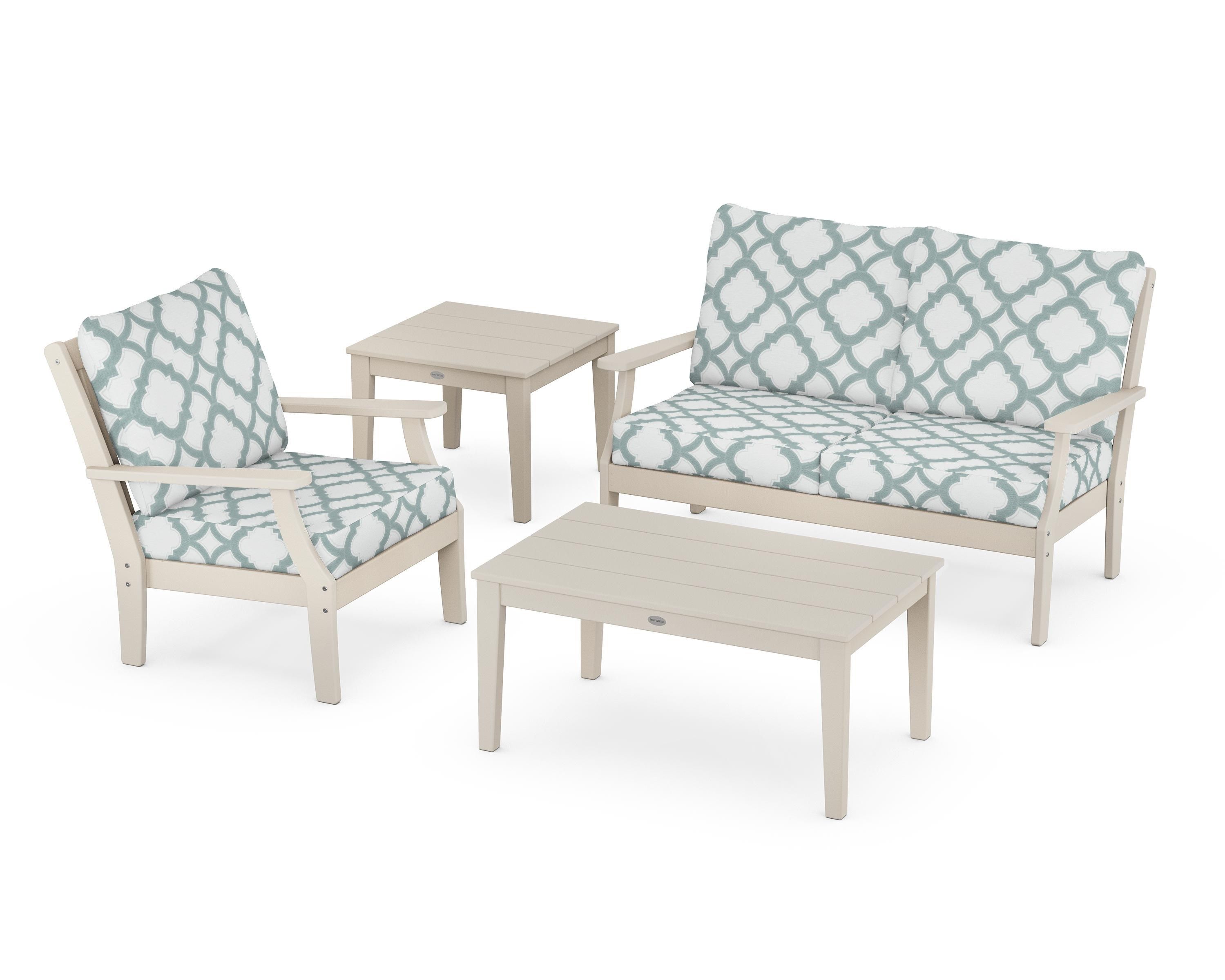 POLYWOOD® Braxton 4-Piece Deep Seating Set in Sand / Trellis Glacier Spa