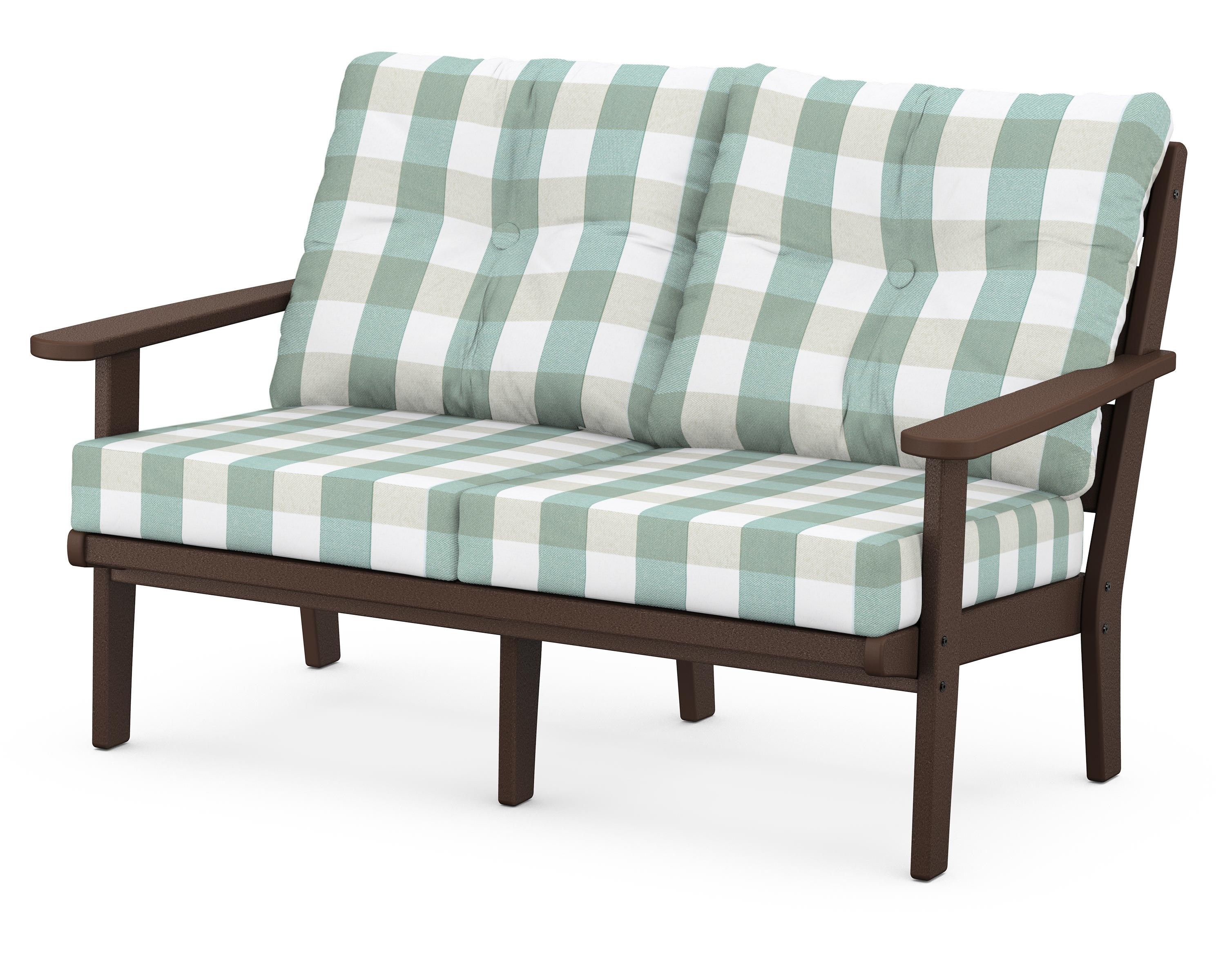 POLYWOOD® Lakeside Deep Seating Loveseat in Mahogany / Buffalo Plaid Glacier Spa