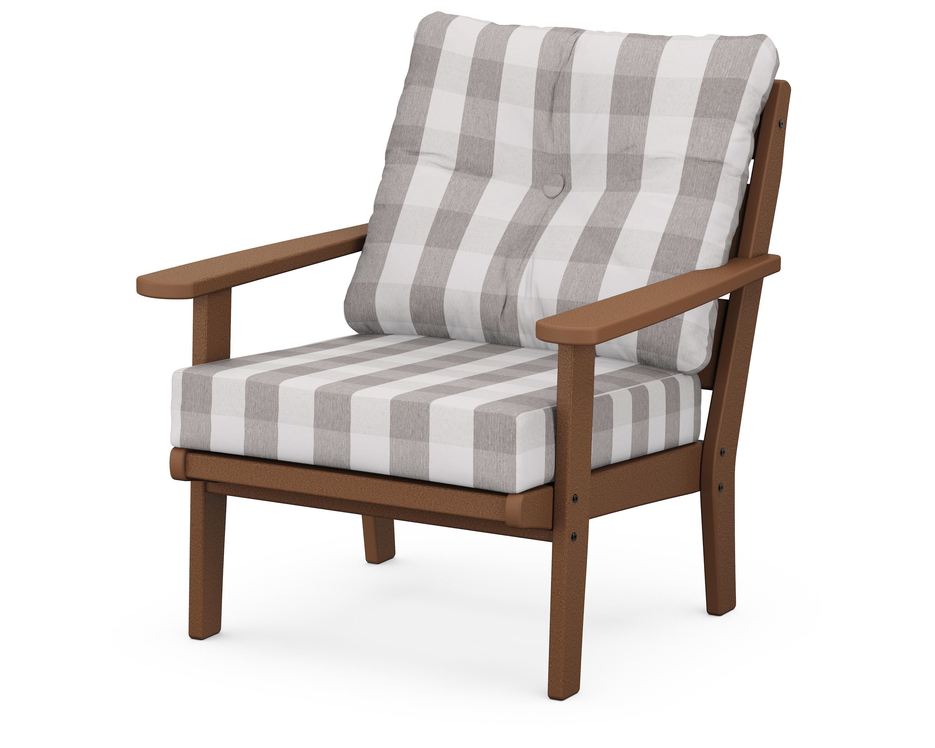 POLYWOOD® Lakeside Deep Seating Chair in Teak / Buffalo Plaid Grey Mist