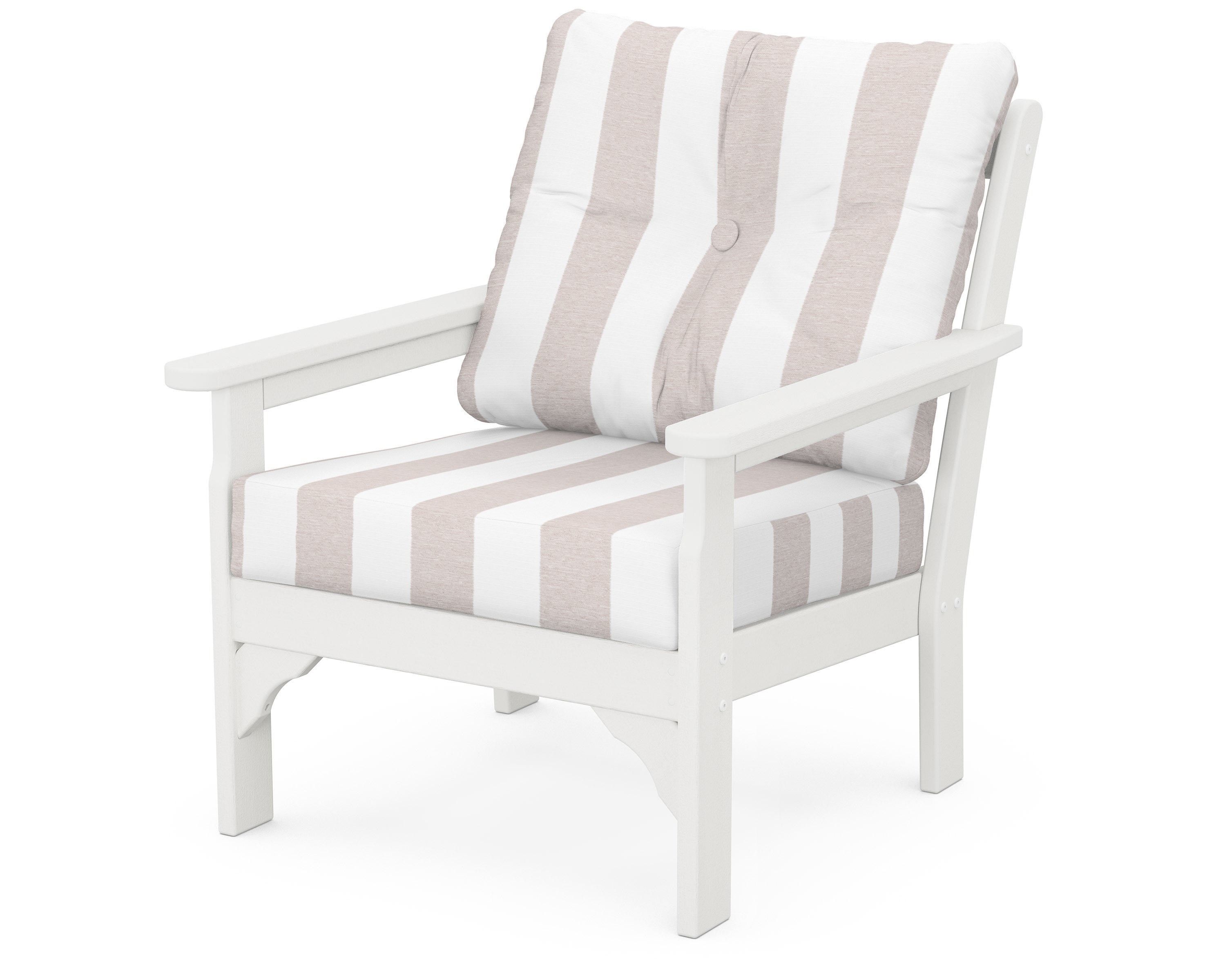 POLYWOOD® Vineyard Deep Seating Chair in Vintage White / Cabana Stripe Dune Burlap