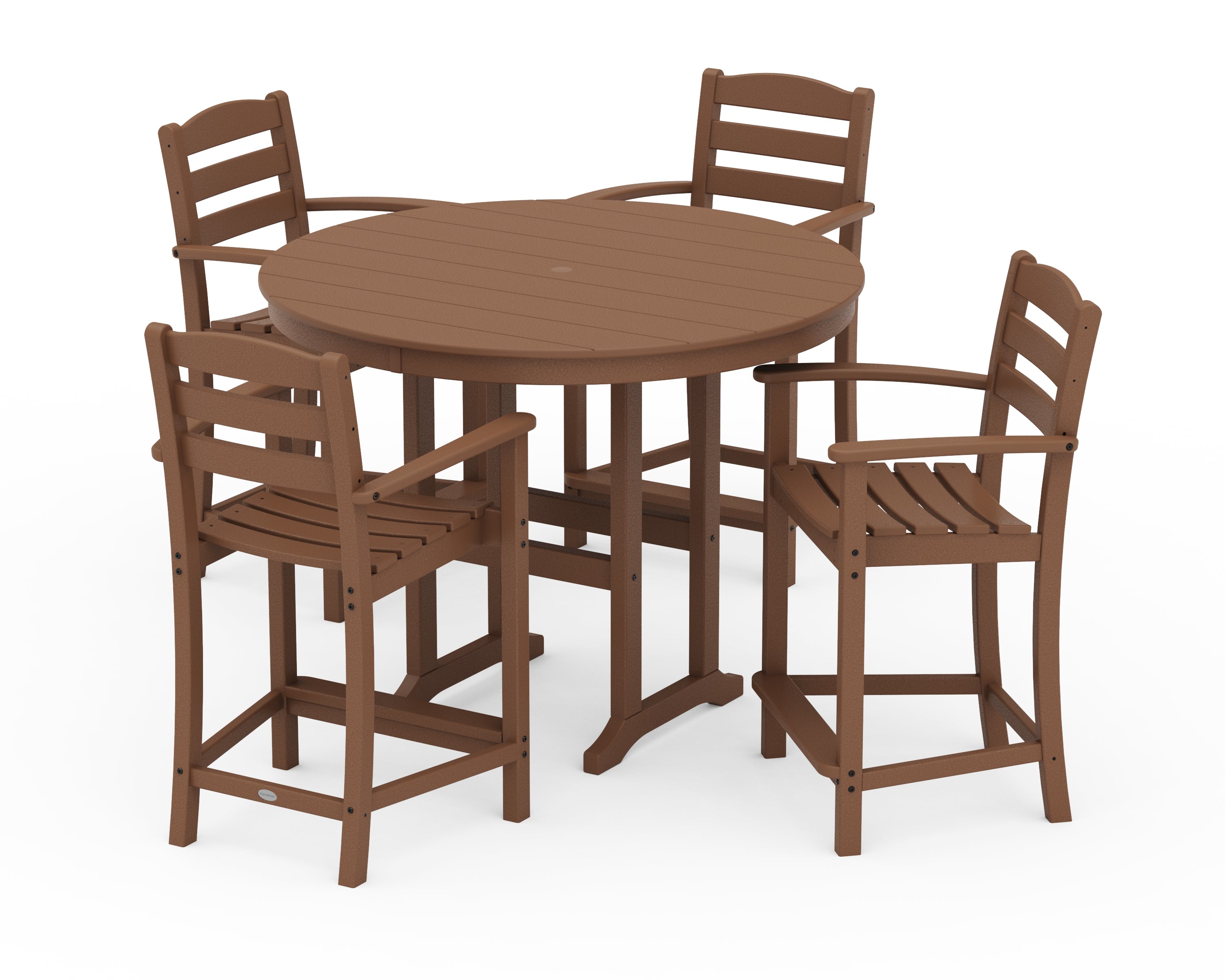 POLYWOOD® La Casa Café 5-Piece Round Farmhouse Counter Set in Teak