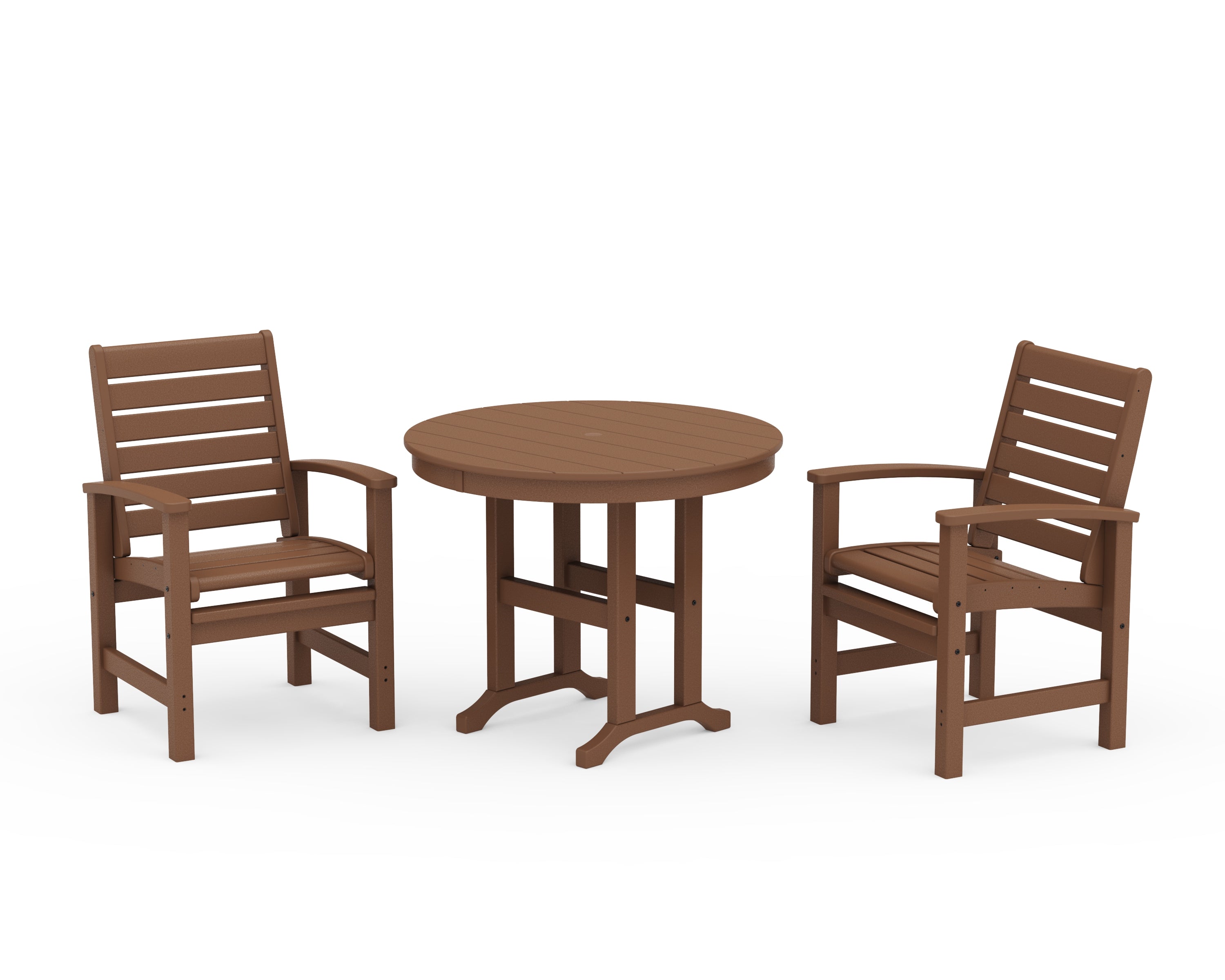 POLYWOOD® Signature 3-Piece Round Farmhouse Dining Set in Teak