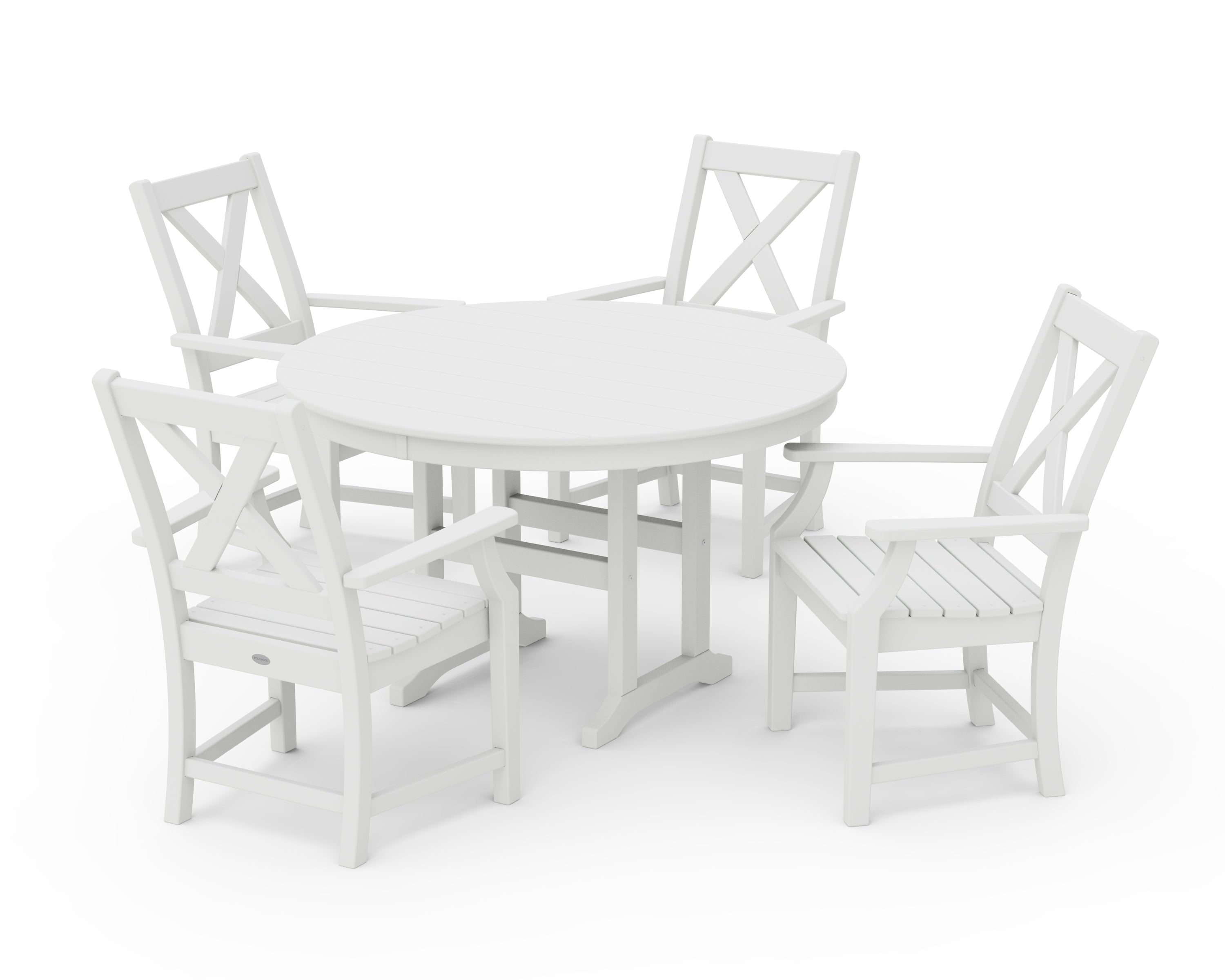POLYWOOD® Braxton 5-Piece Round Farmhouse Dining Set in White