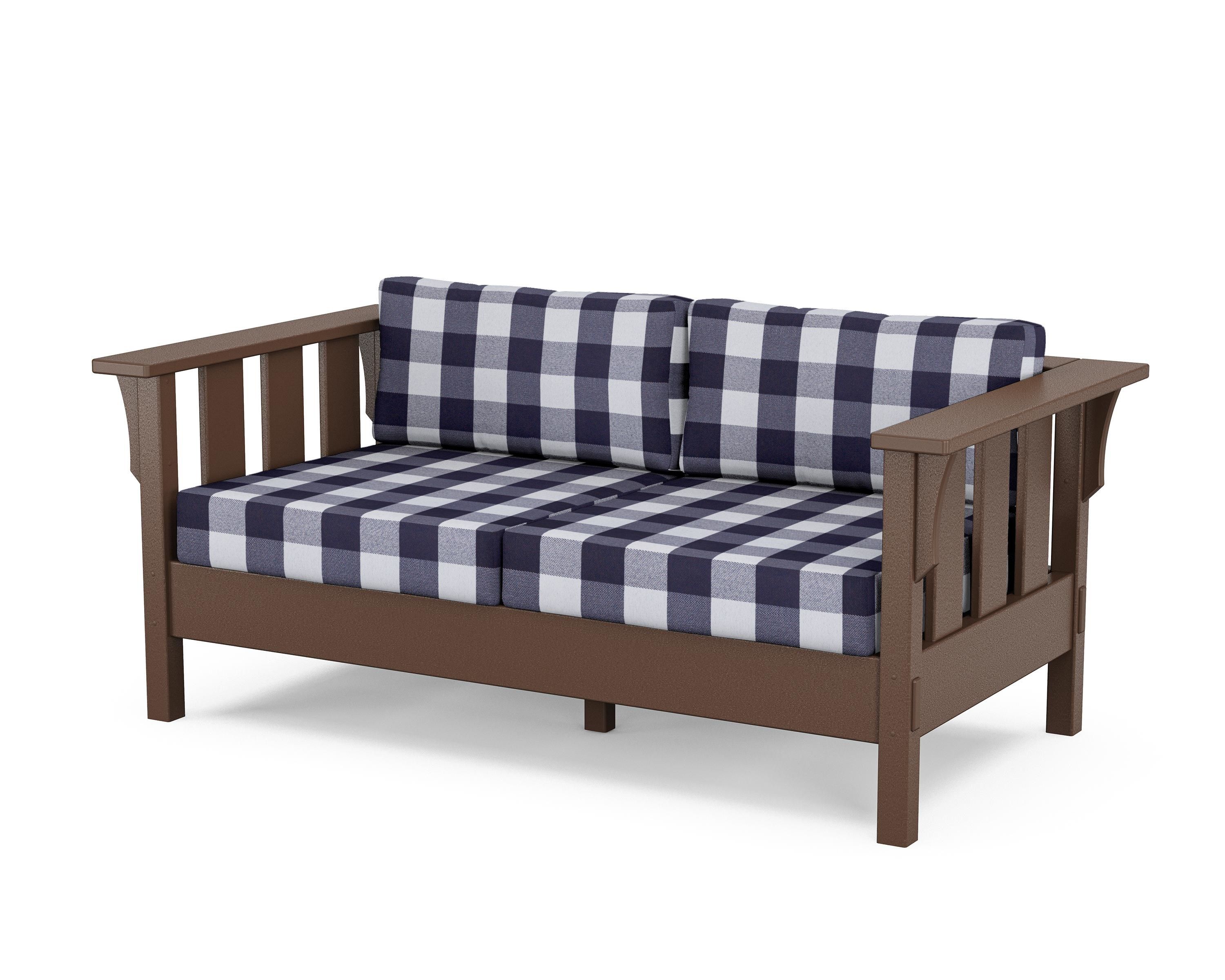 Martha Stewart by POLYWOOD® Acadia Deep Seating Loveseat in Mahogany / Buffalo Plaid Navy