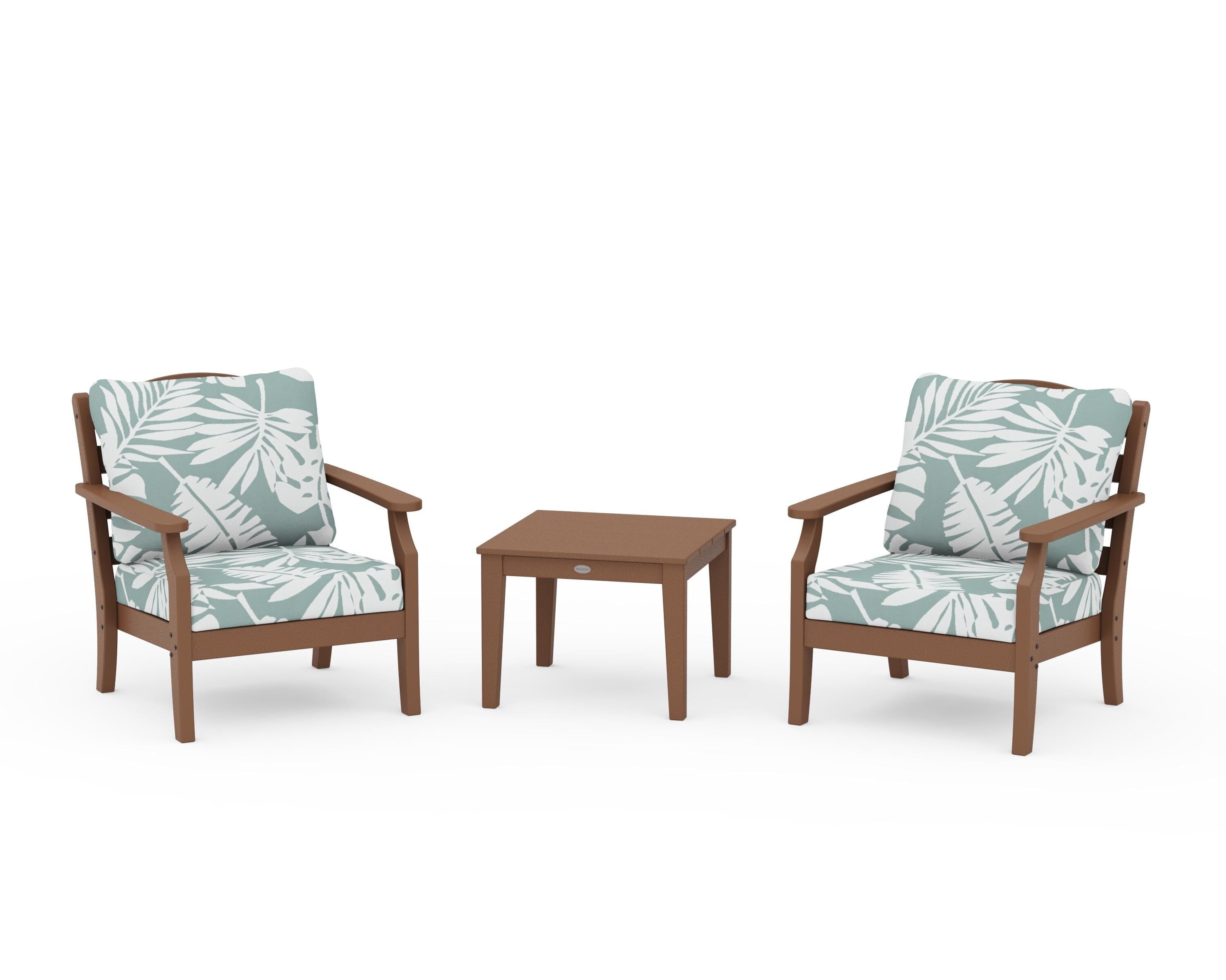 Draper James™ by POLYWOOD® Savannah 3-Piece Deep Seating Set in Teak / Leaf Glacier Spa