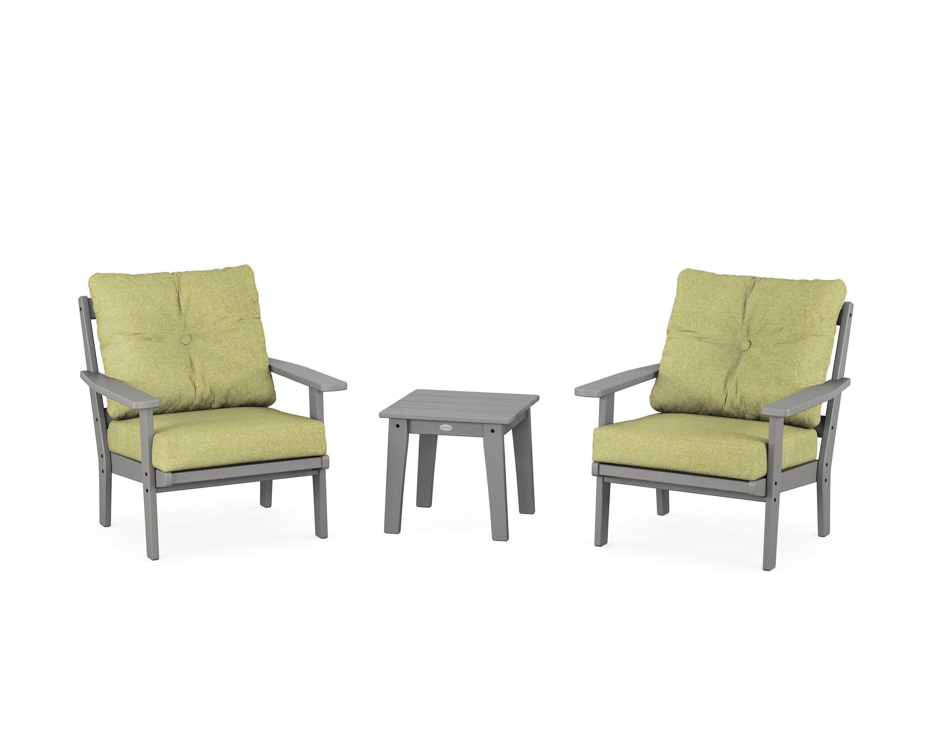 POLYWOOD® Oxford 3-Piece Deep Seating Set in Slate Grey / Chartreuse Boucle