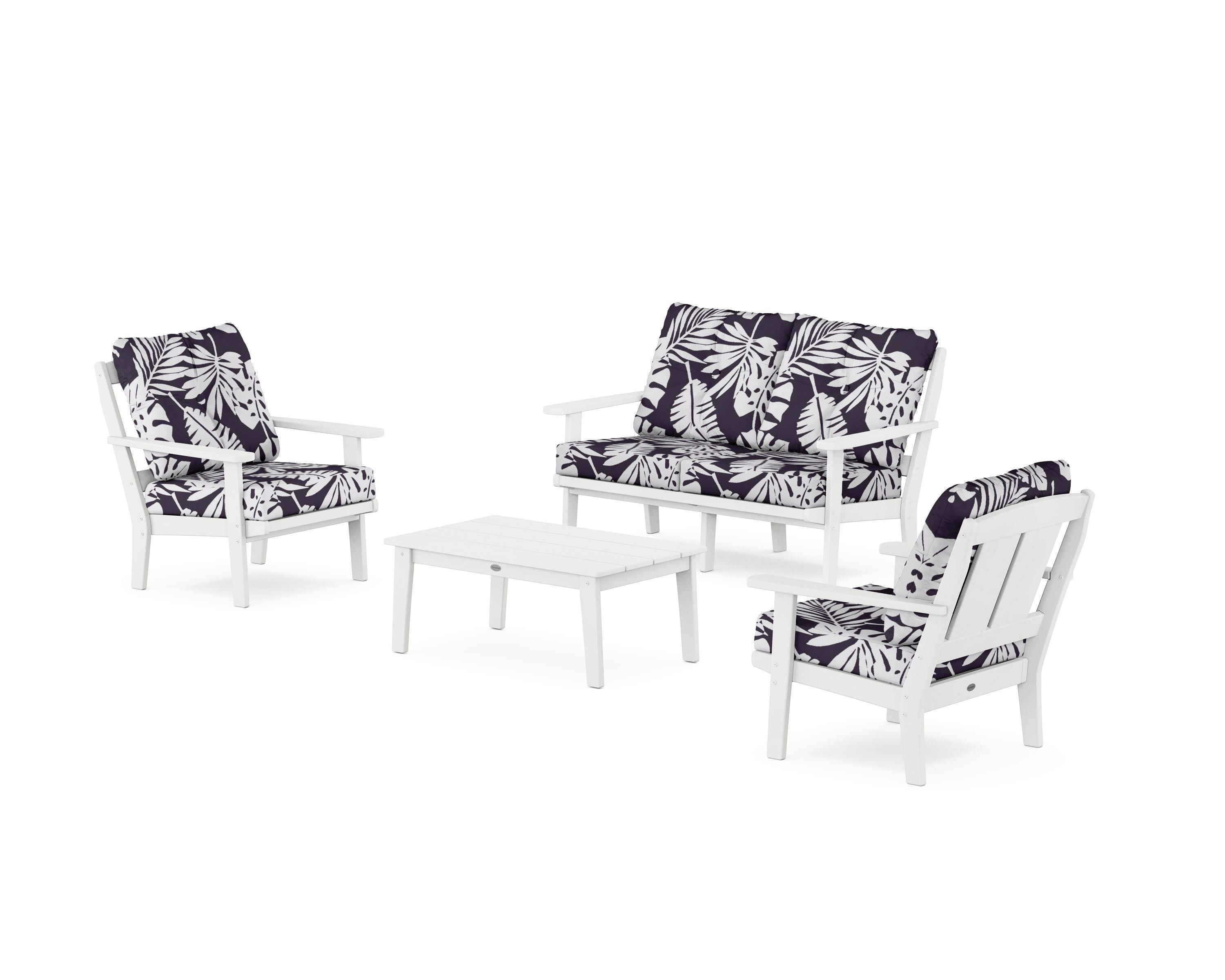 POLYWOOD® Mission 4-Piece Deep Seating Set with Loveseat in White / Leaf Navy