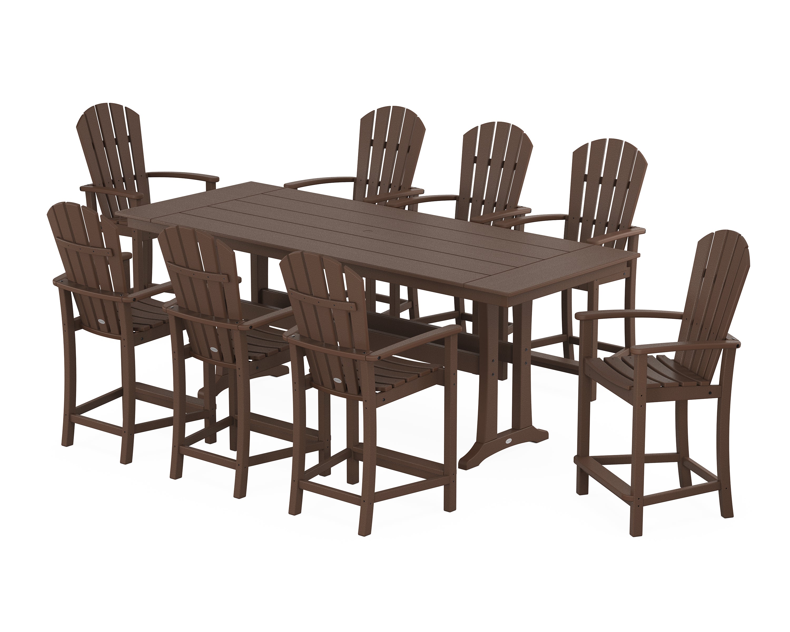 POLYWOOD® Palm Coast 9-Piece Farmhouse Counter Set with Trestle Legs in Mahogany