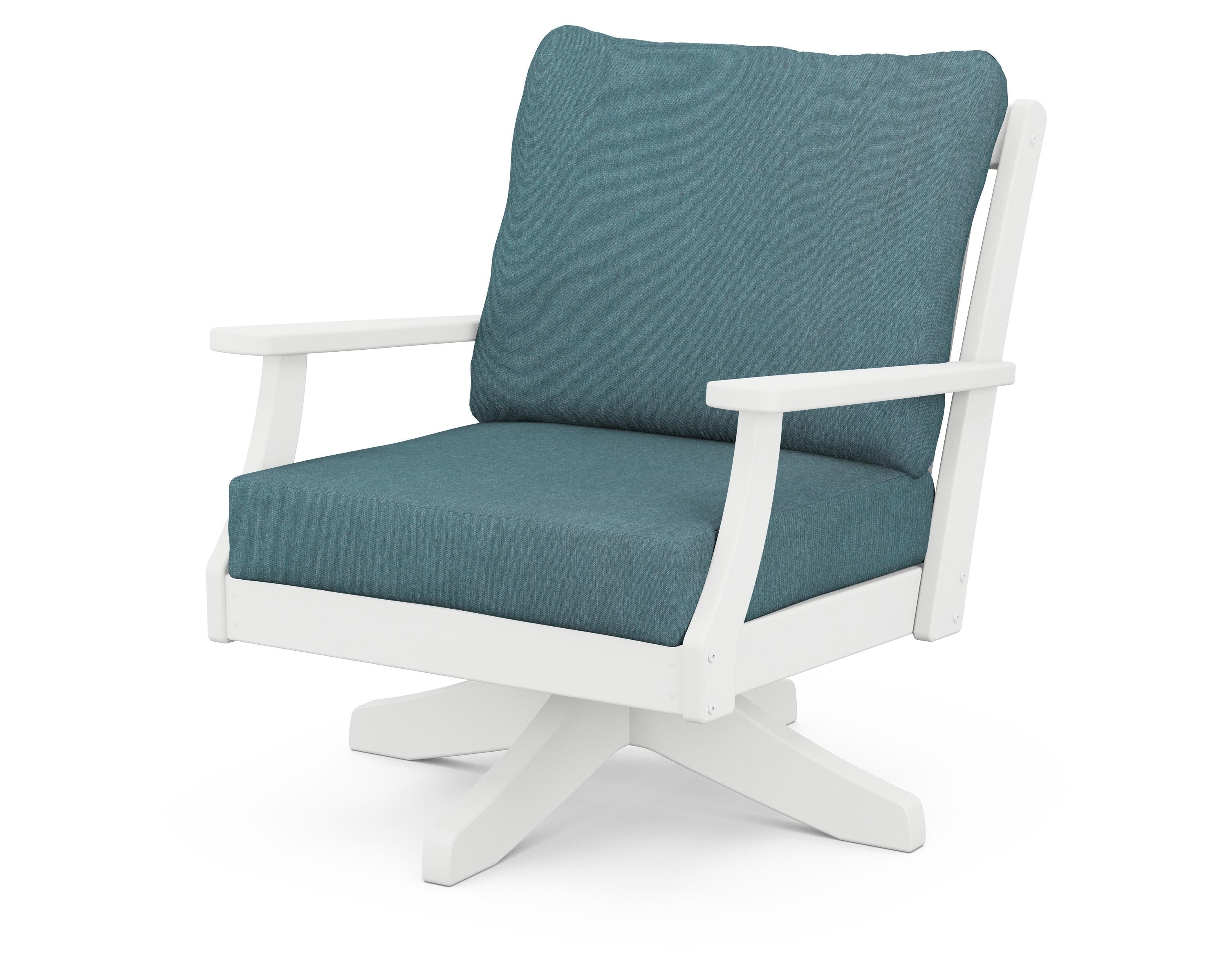POLYWOOD® Braxton Deep Seating Swivel Chair in White / Ocean Teal