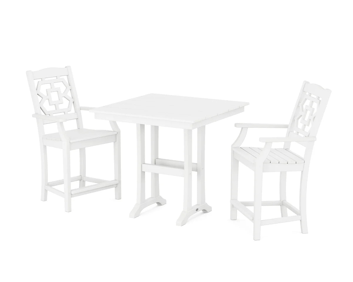 Chinoiserie 3-Piece Farmhouse Counter Set with Trestle Legs