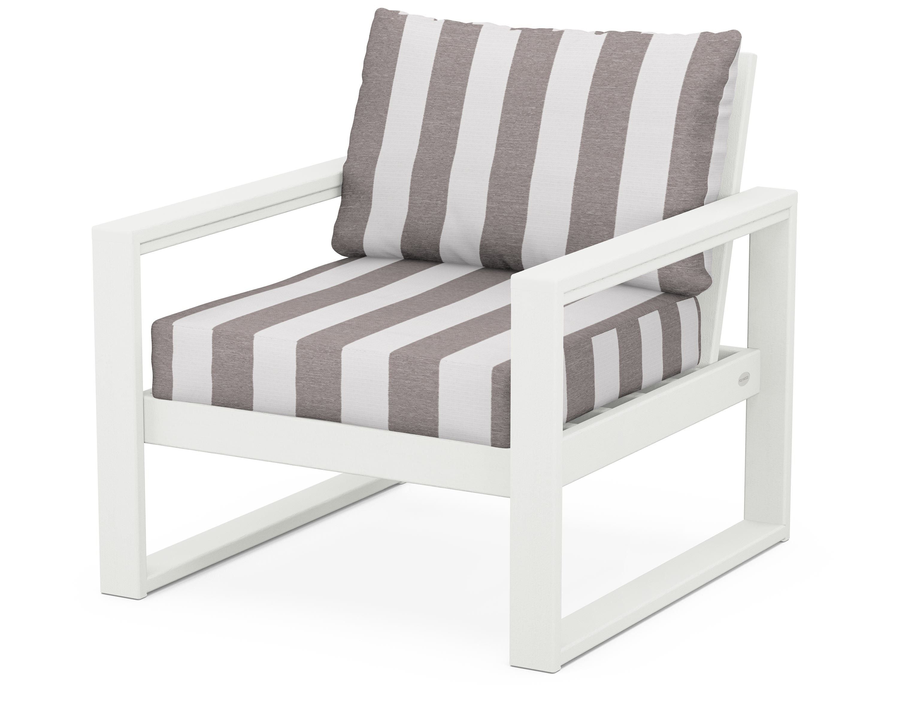POLYWOOD® EDGE Club Chair in Vintage White / Cabana Stripe Grey Mist