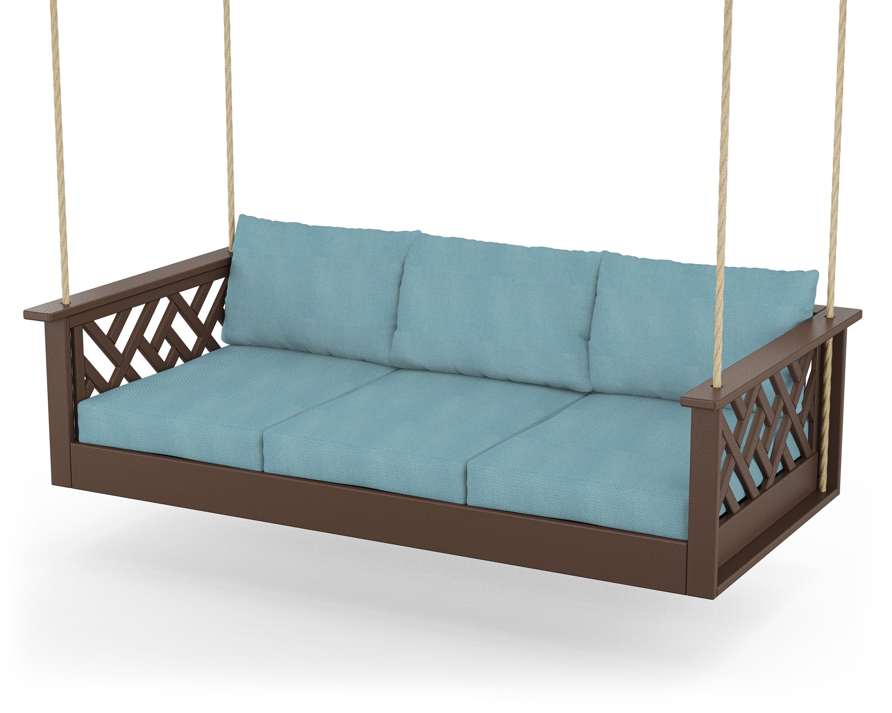 POLYWOOD® Chippendale Daybed Swing in Mahogany / Lattice Sky Blue