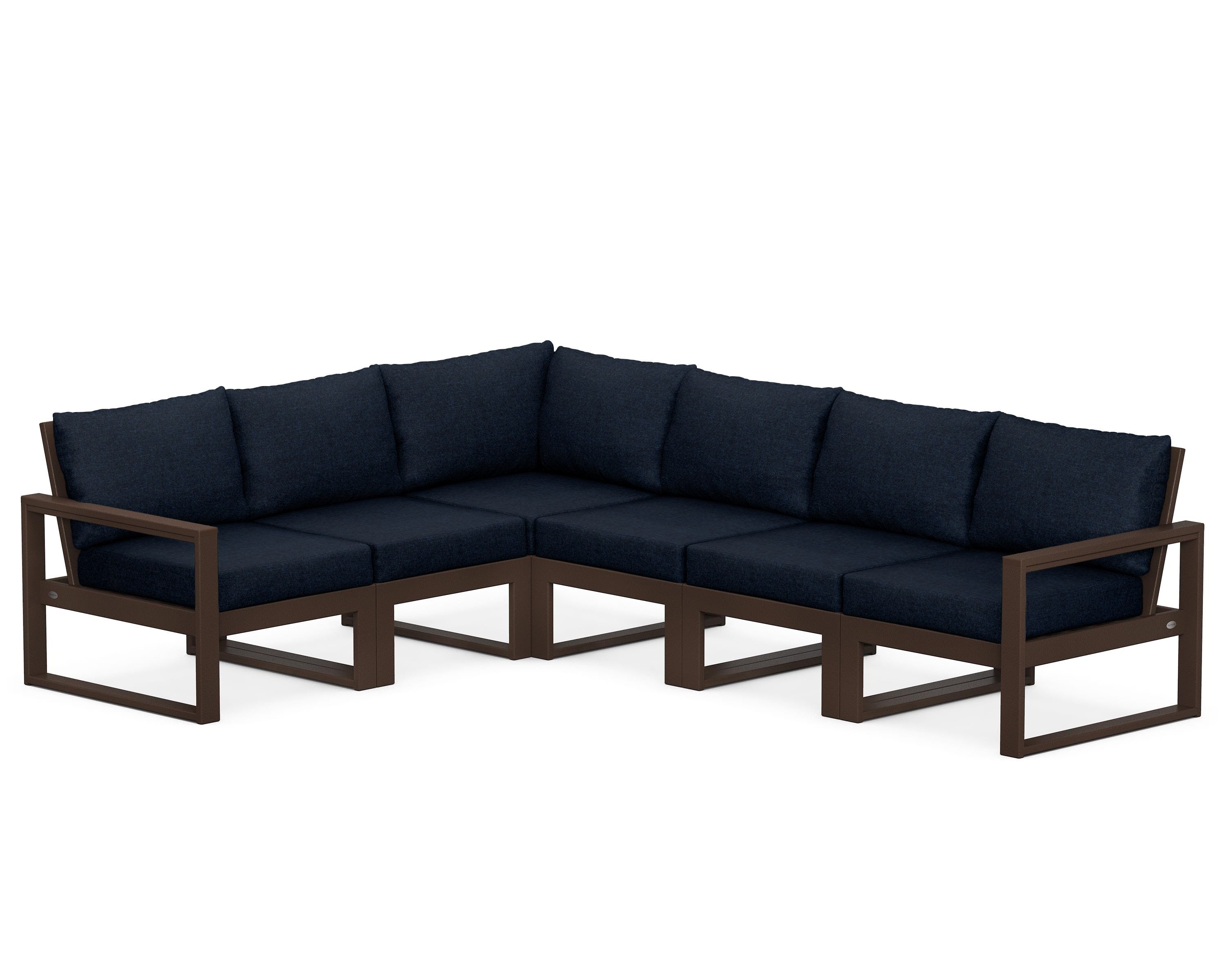 POLYWOOD® EDGE 6-Piece Modular Deep Seating Set in Mahogany / Marine Indigo