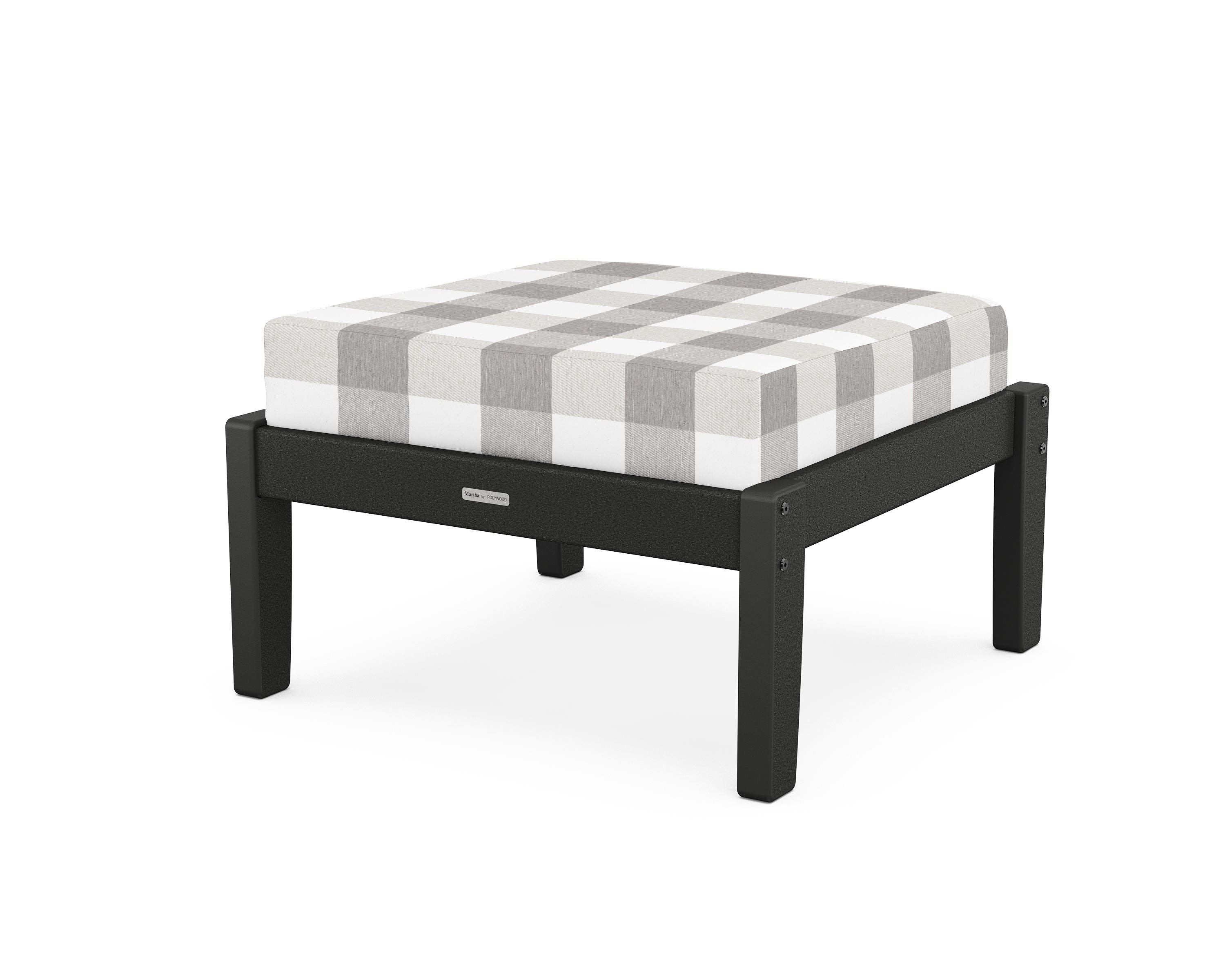 Martha Stewart by POLYWOOD® Chinoiserie Deep Seating Ottoman in Black / Buffalo Plaid Grey Mist