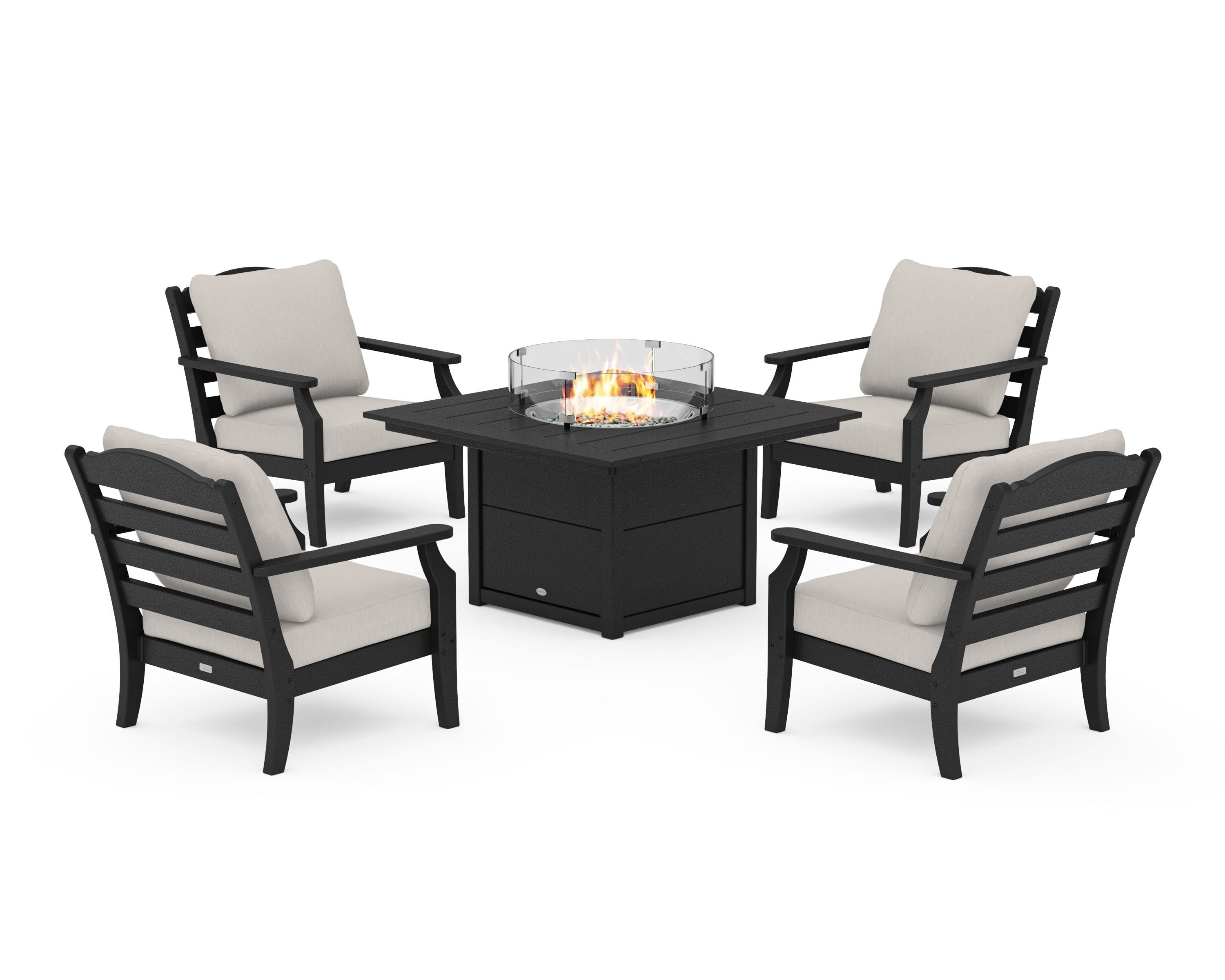 Draper James™ by POLYWOOD® Savannah 5-Piece Deep Seating Set with Fire Pit Table in Black / Cast Ash