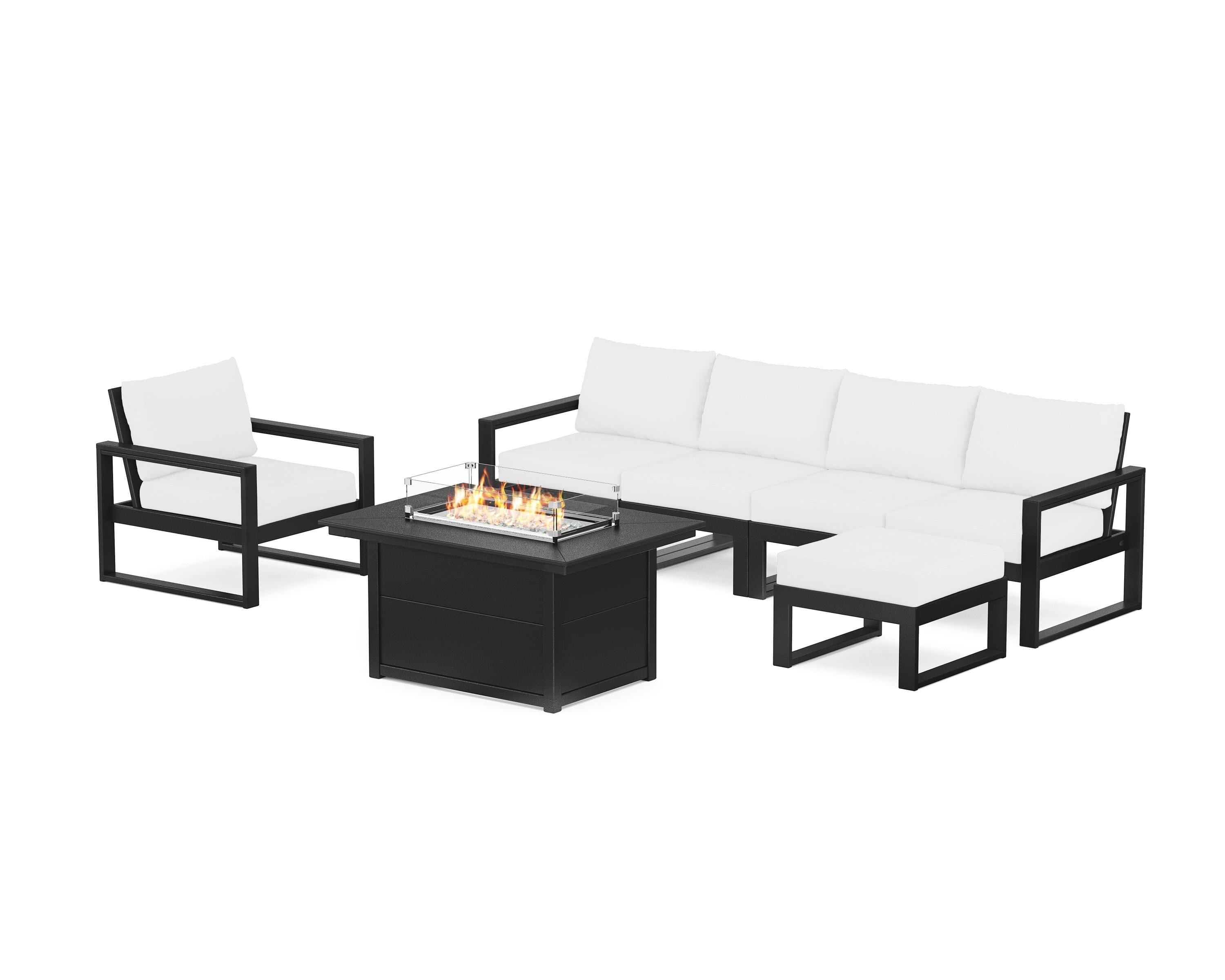 POLYWOOD® EDGE Sectional Lounge and Fire Pit Set in Black / Natural