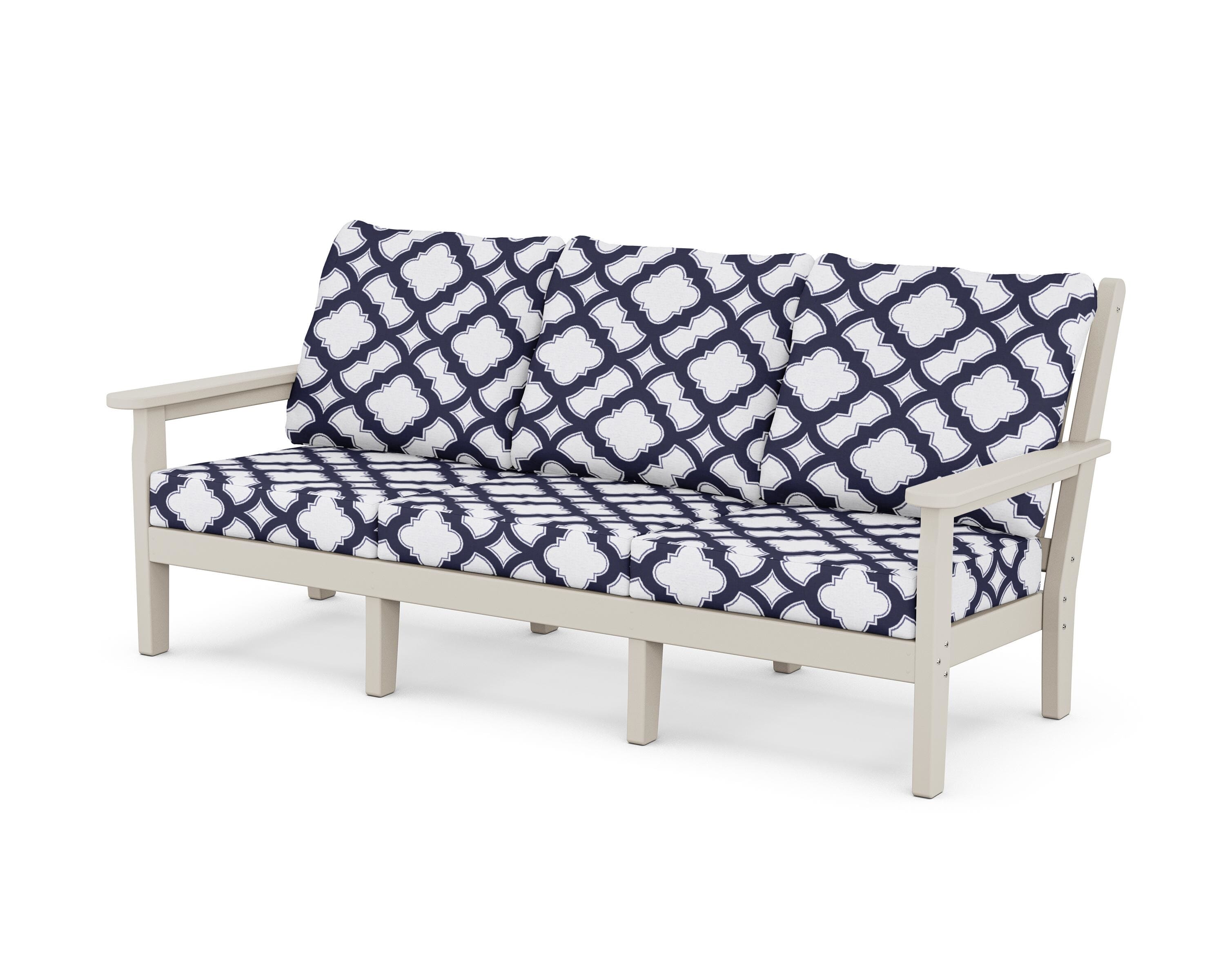 POLYWOOD® Chippendale Deep Seating Sofa in Sand / Trellis Navy