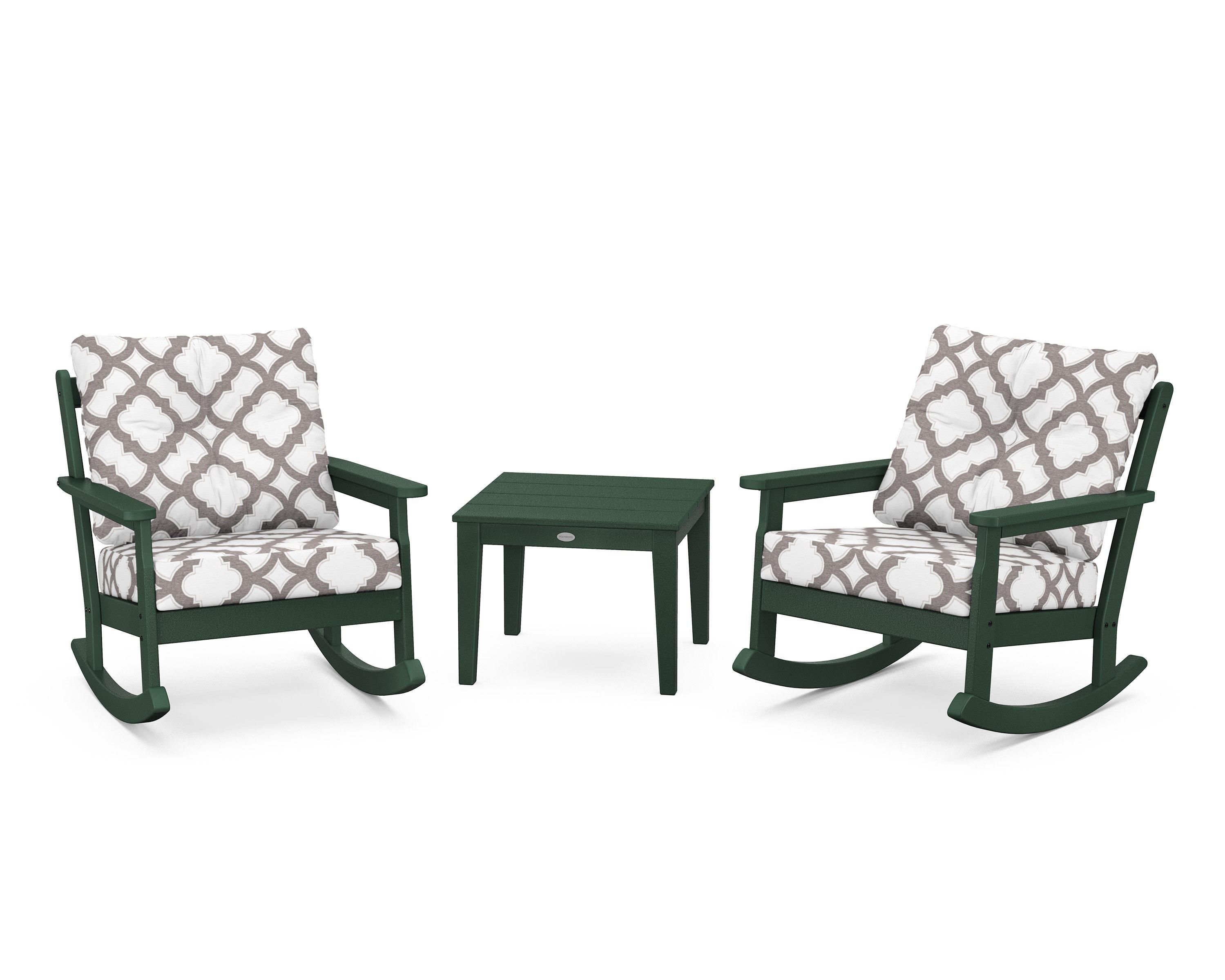 POLYWOOD® Vineyard 3-Piece Deep Seating Rocker Set in Green / Trellis Grey Mist