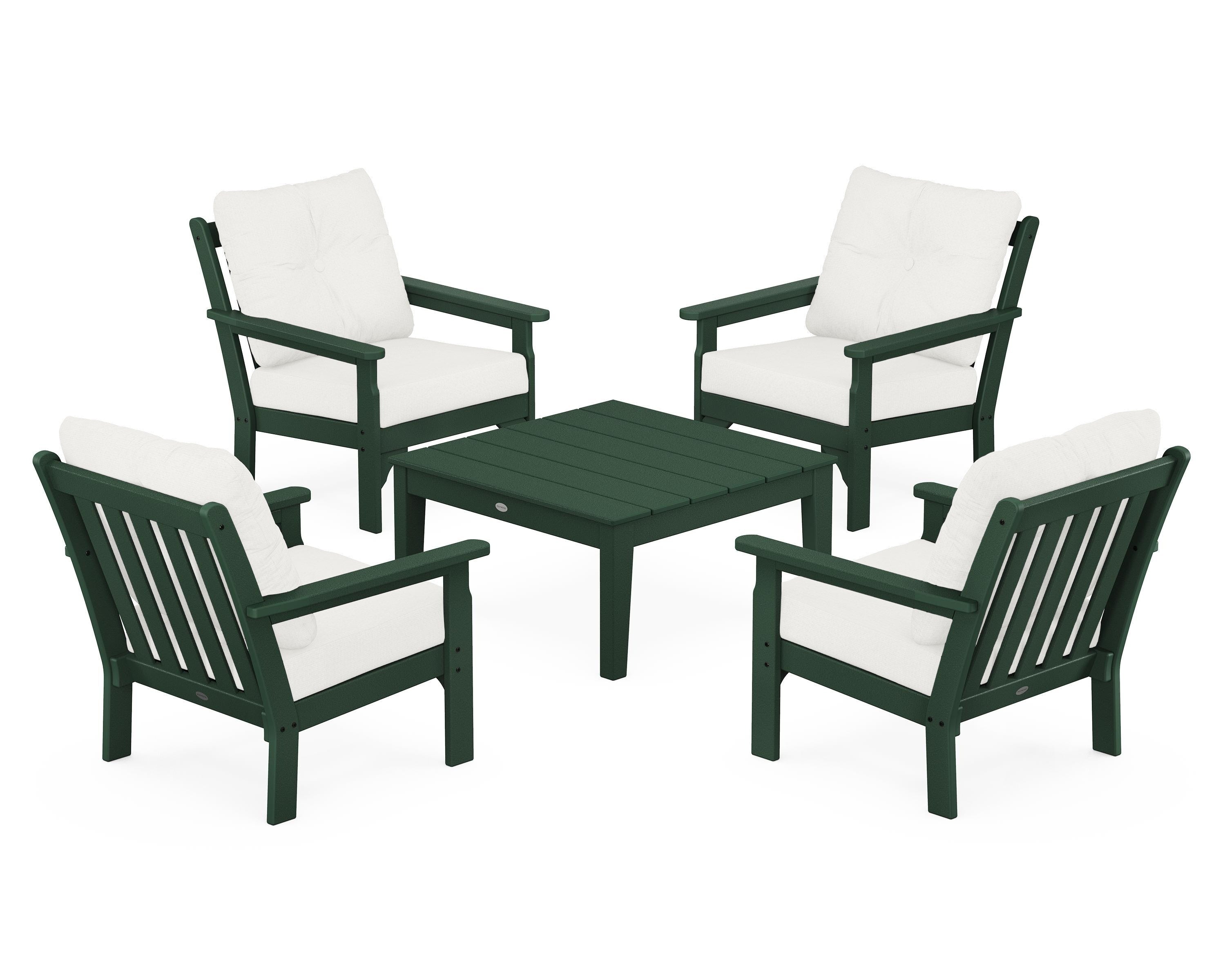 POLYWOOD® Vineyard 5-Piece Deep Seating Conversation Set in Green / Natural Linen