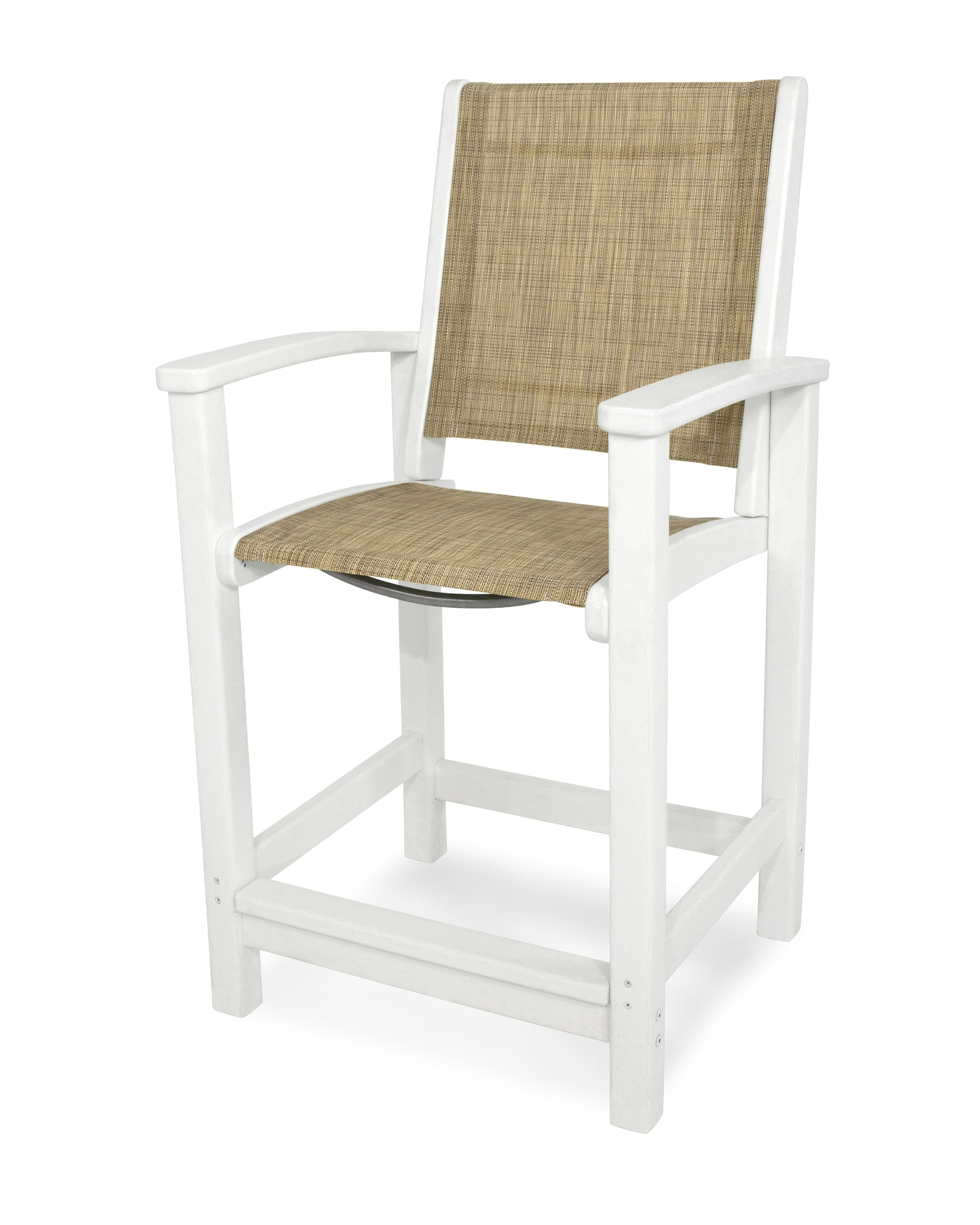 POLYWOOD® Coastal Counter Chair in White / Burlap Sling