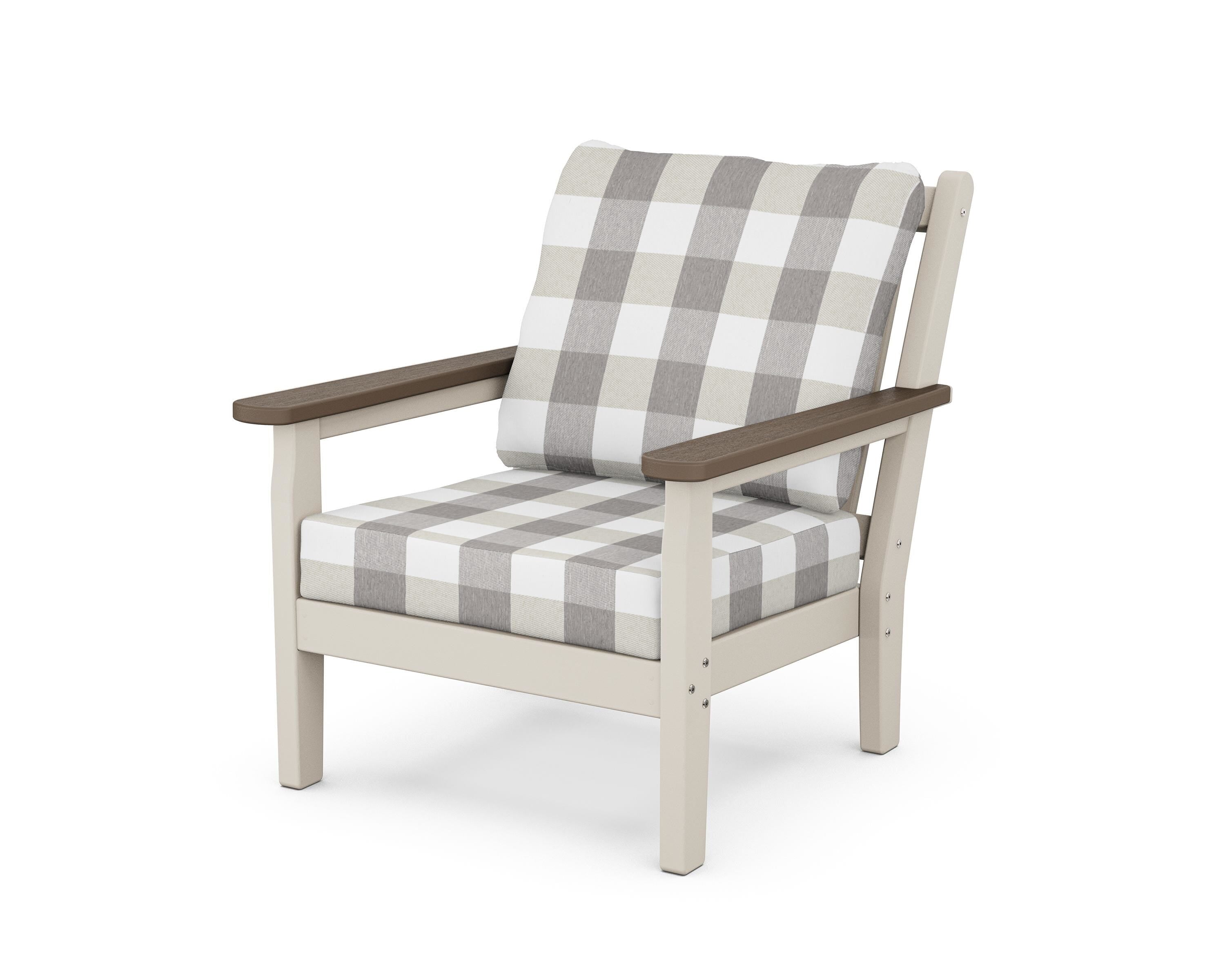 POLYWOOD® Chippendale Deep Seating Chair in Sand / Kona / Buffalo Plaid Grey Mist