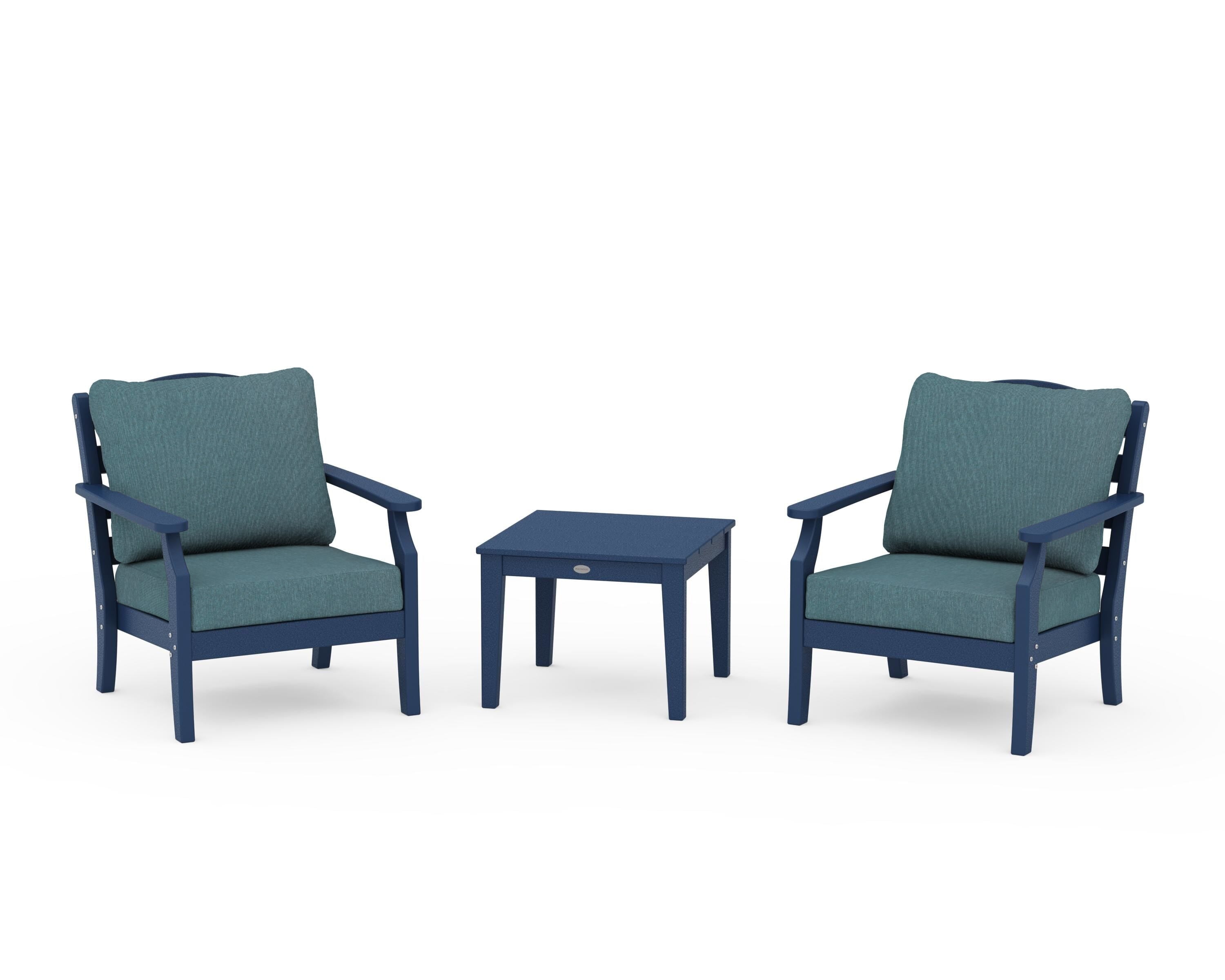 Draper James™ by POLYWOOD® Savannah 3-Piece Deep Seating Set in Navy / Ocean Teal
