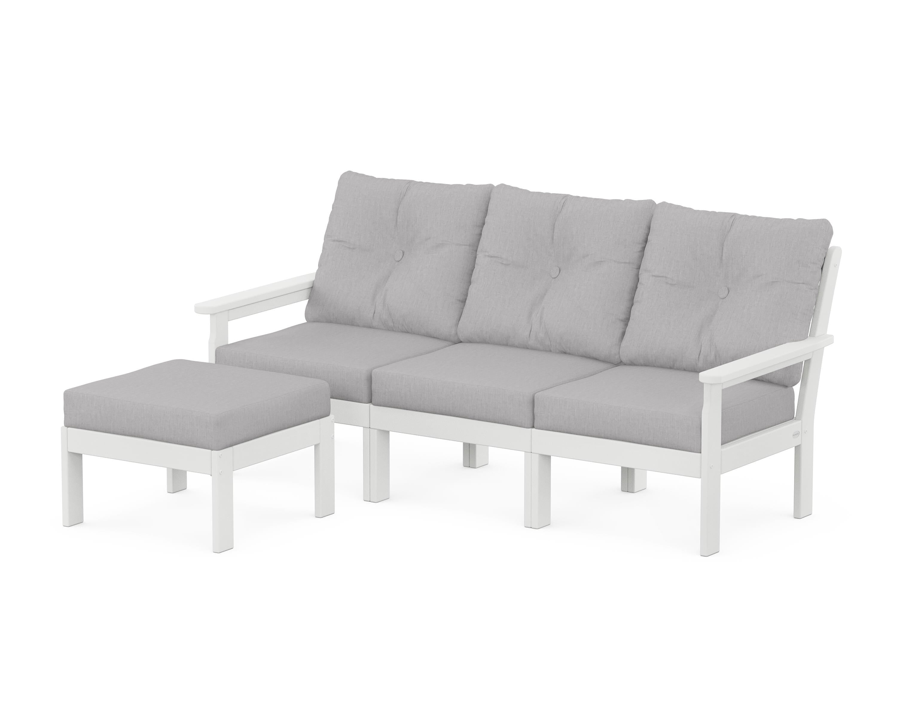 POLYWOOD® Vineyard 4-Piece Sectional with Ottoman in White / Granite
