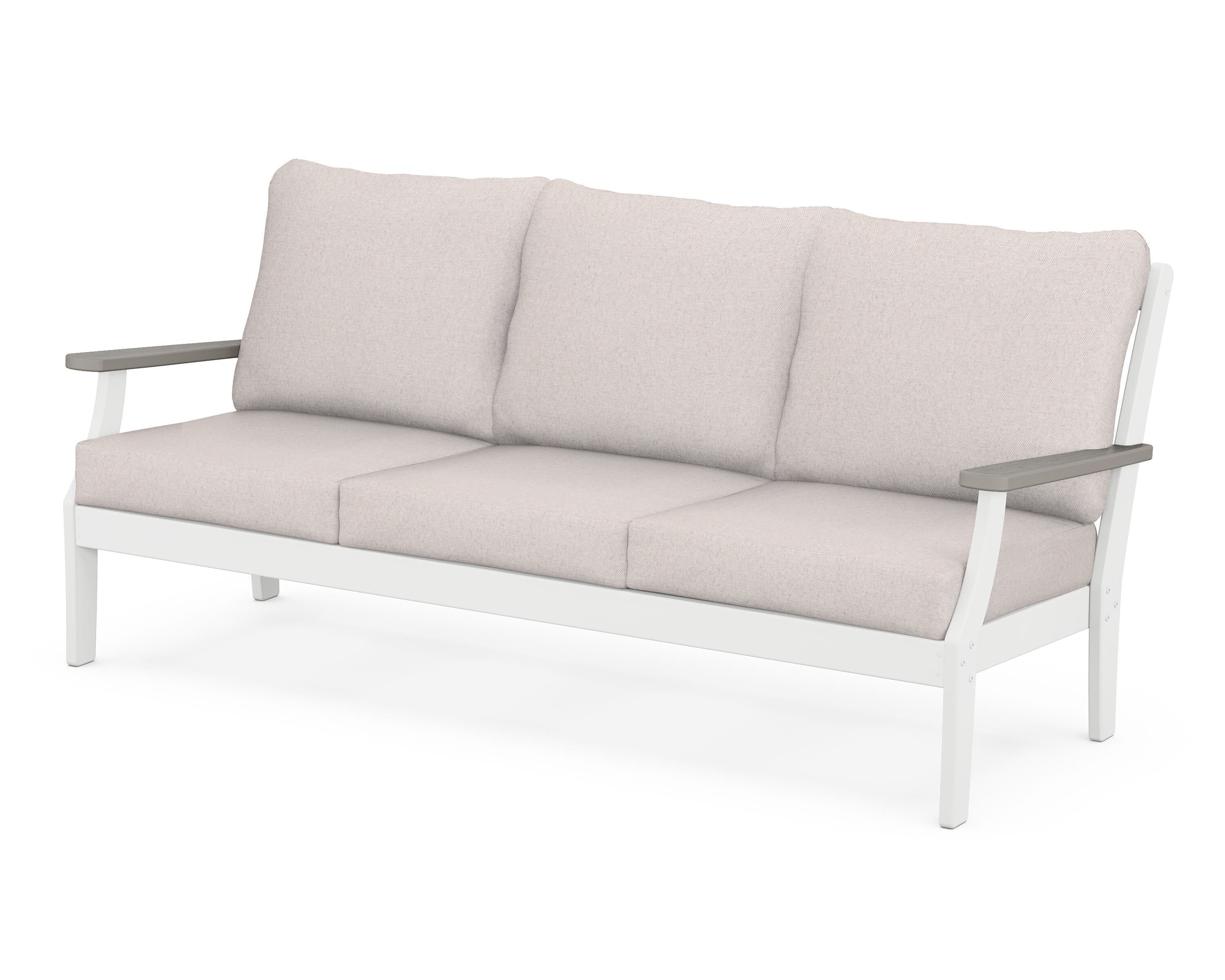 POLYWOOD® Braxton Deep Seating Sofa in White / Driftwood / Dune Burlap
