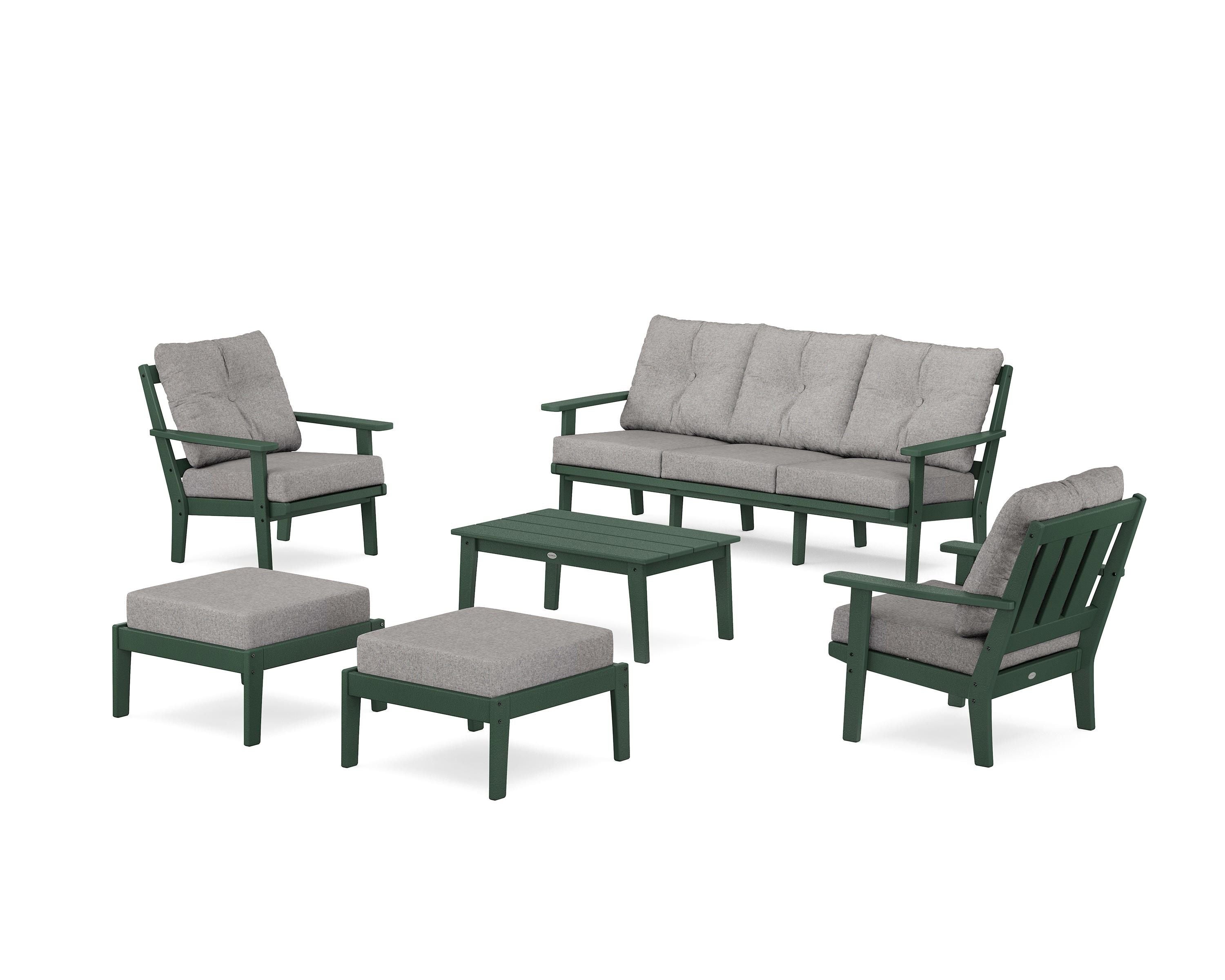 POLYWOOD® Oxford 6-Piece Lounge Sofa Set in Green / Grey Mist