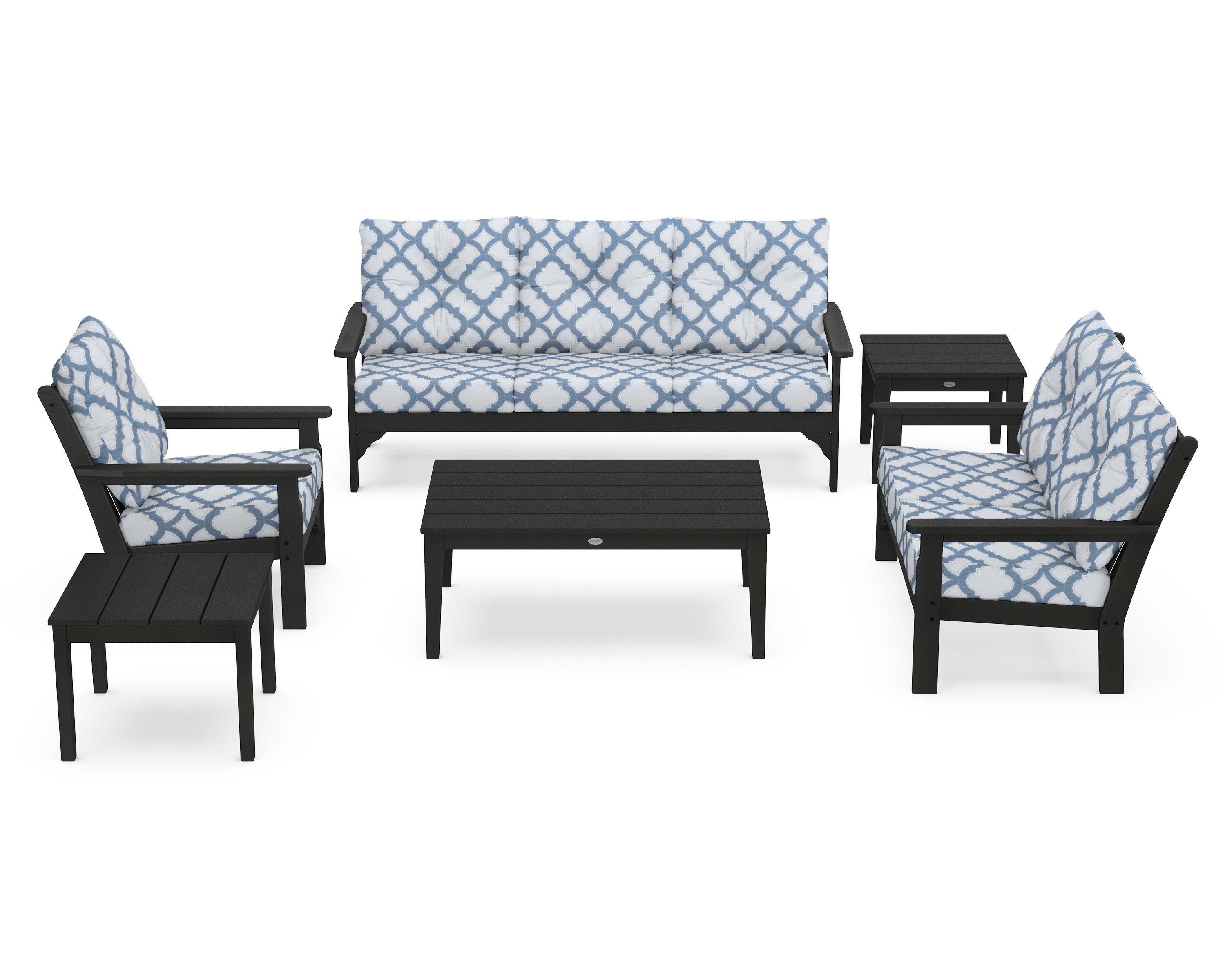 POLYWOOD® Vineyard 6-Piece Deep Seating Set in Green / Trellis Sky Blue