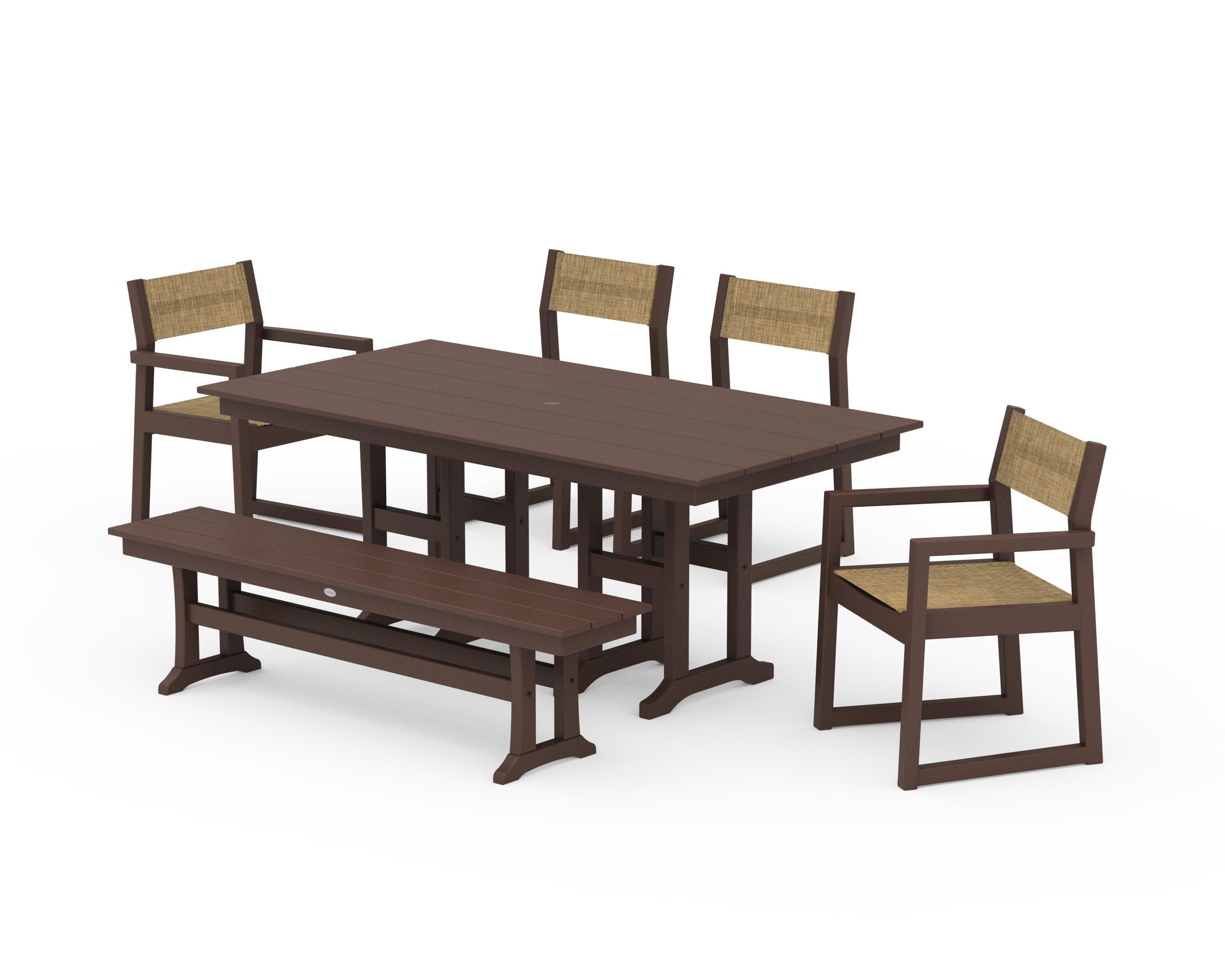 POLYWOOD® EDGE Sling 6-Piece Farmhouse Dining Set in Mahogany / Burlap Sling