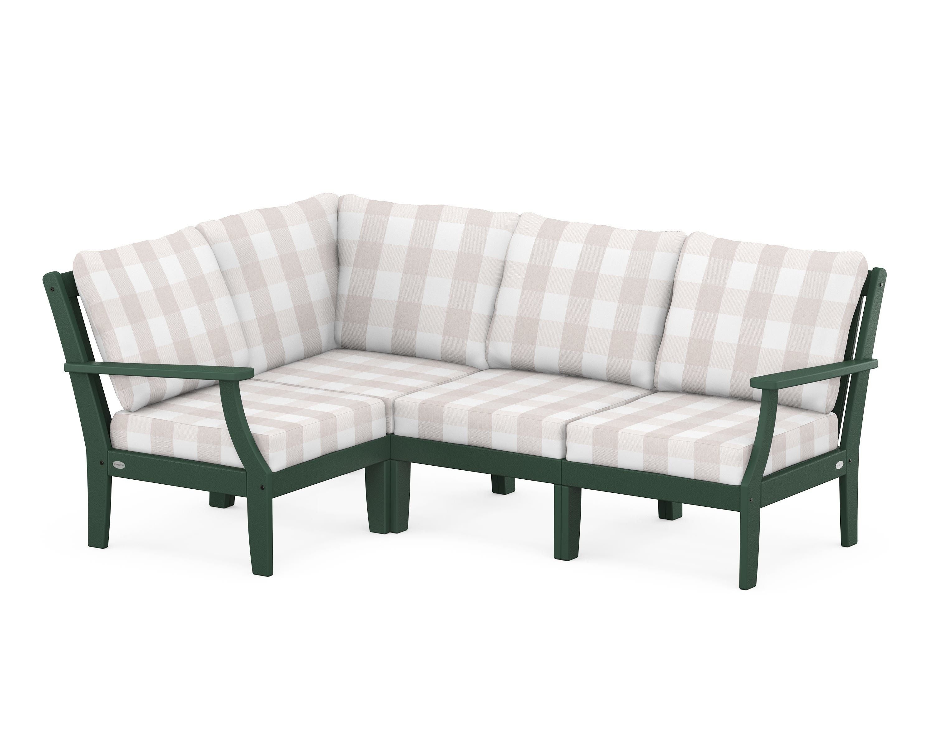 POLYWOOD® Braxton Modular 4-Piece Deep Seating Set in Green / Buffalo Plaid Dune Burlap