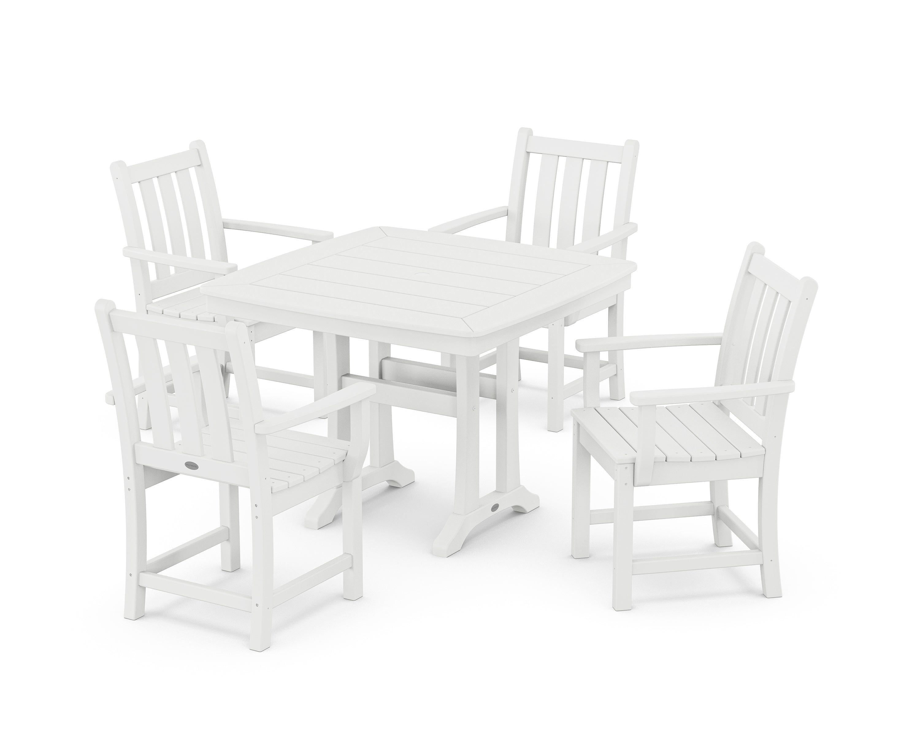POLYWOOD® Traditional Garden 5-Piece Dining Set with Trestle Legs in White