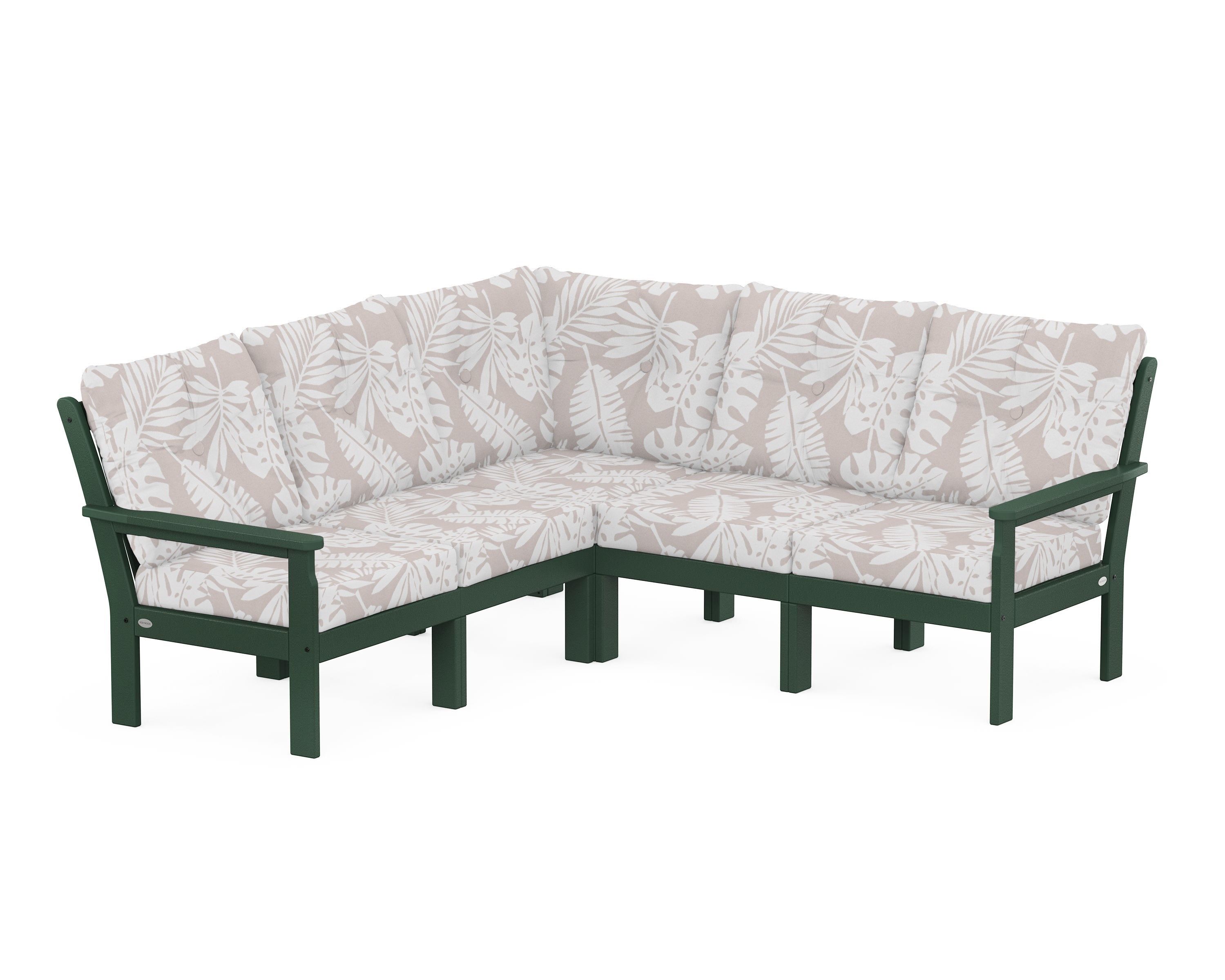 POLYWOOD® Vineyard 5-Piece Sectional in Green / Leaf Dune Burlap