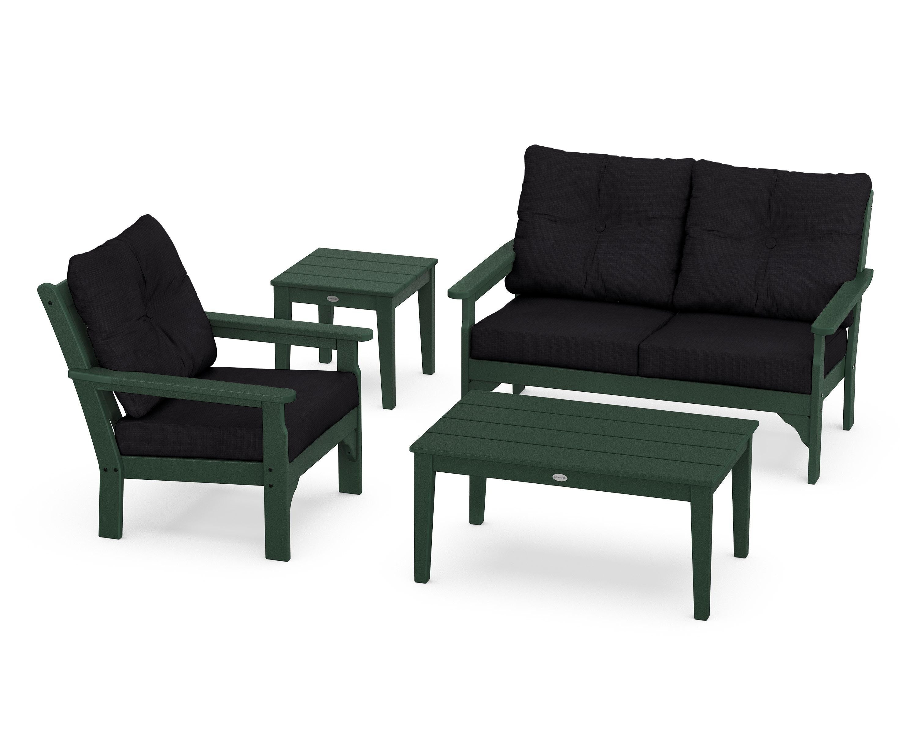 POLYWOOD® Vineyard 4-Piece Deep Seating Set in Green / Midnight Linen