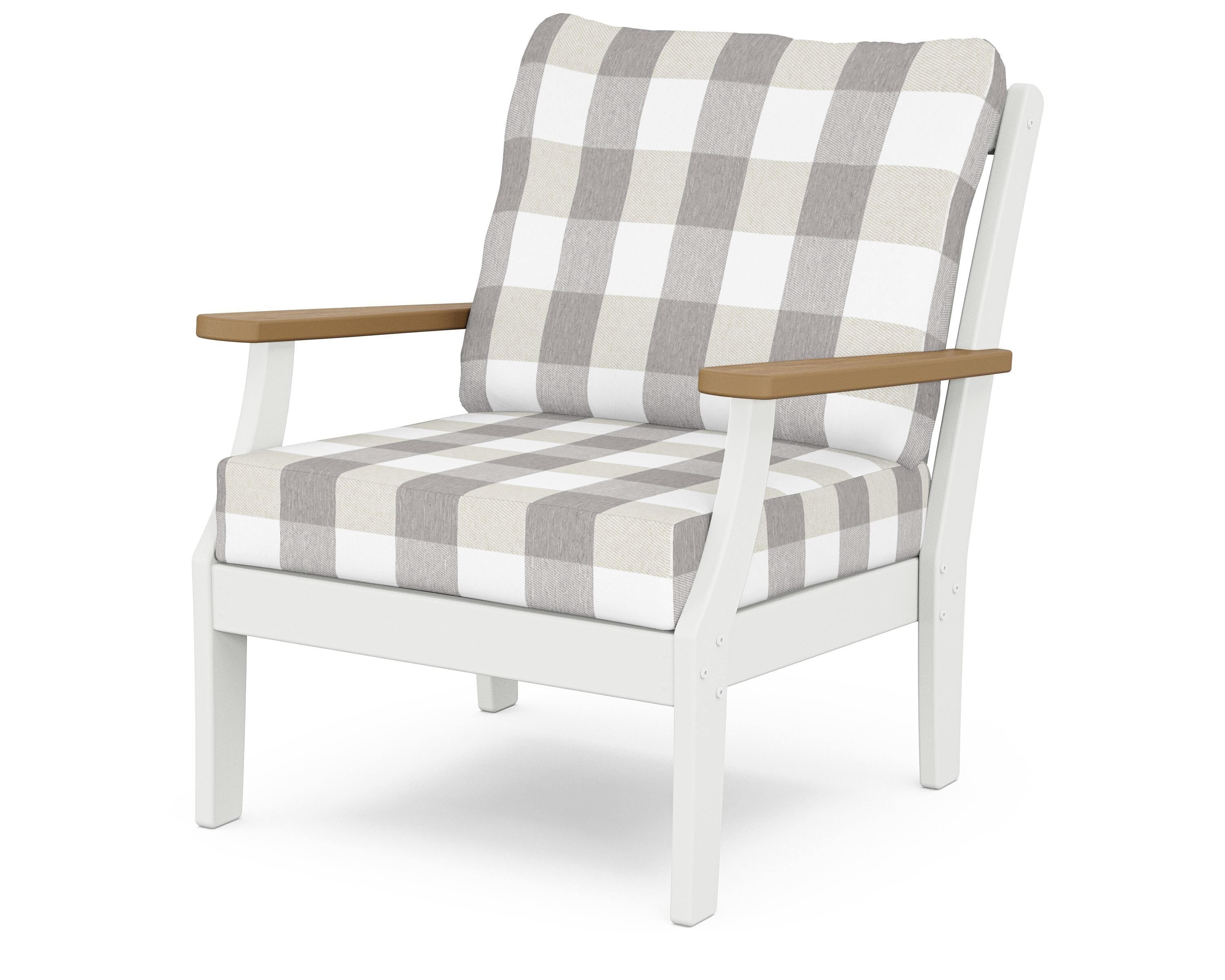 POLYWOOD® Braxton Deep Seating Chair in White / Natural / Buffalo Plaid Grey Mist