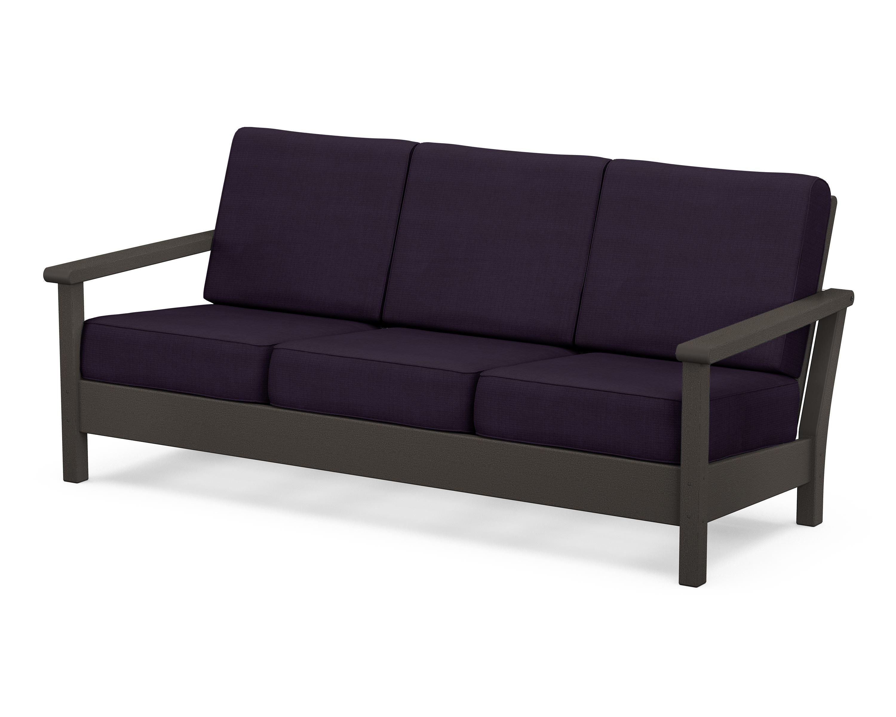 POLYWOOD® Harbour Deep Seating Sofa in Vintage Coffee / Navy Linen