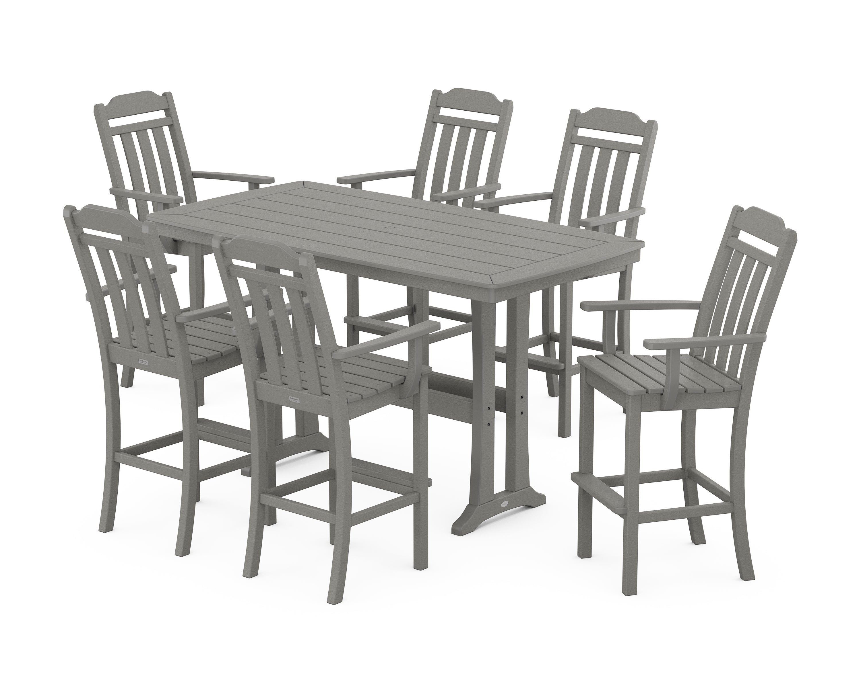 Country Living Cottage Arm Chair 7-Piece Bar Set with Trestle Legs in Slate Grey