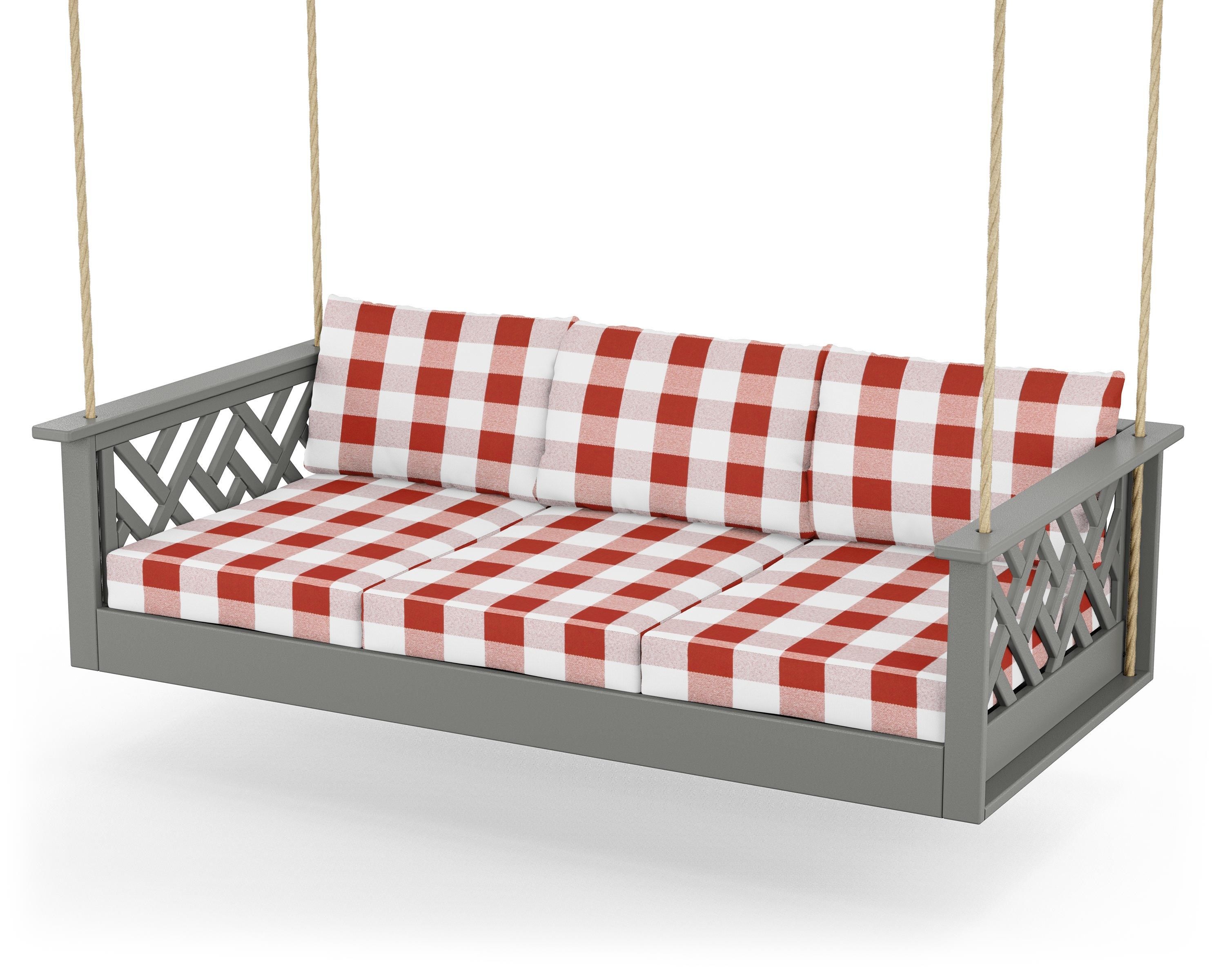 POLYWOOD® Chippendale Daybed Swing in Slate Grey / Buffalo Plaid Crimson
