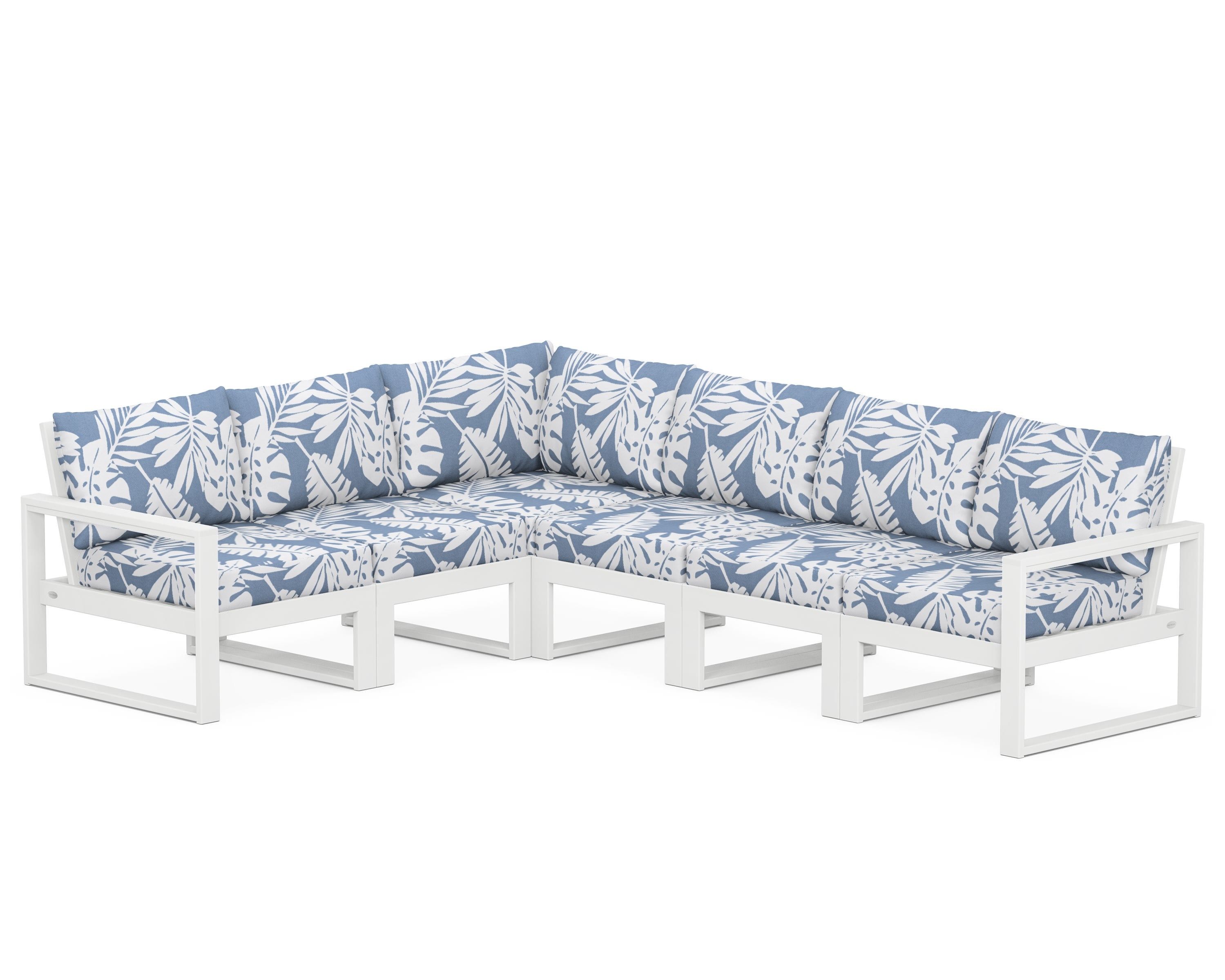 POLYWOOD® EDGE 6-Piece Modular Deep Seating Set in White / Leaf Sky Blue