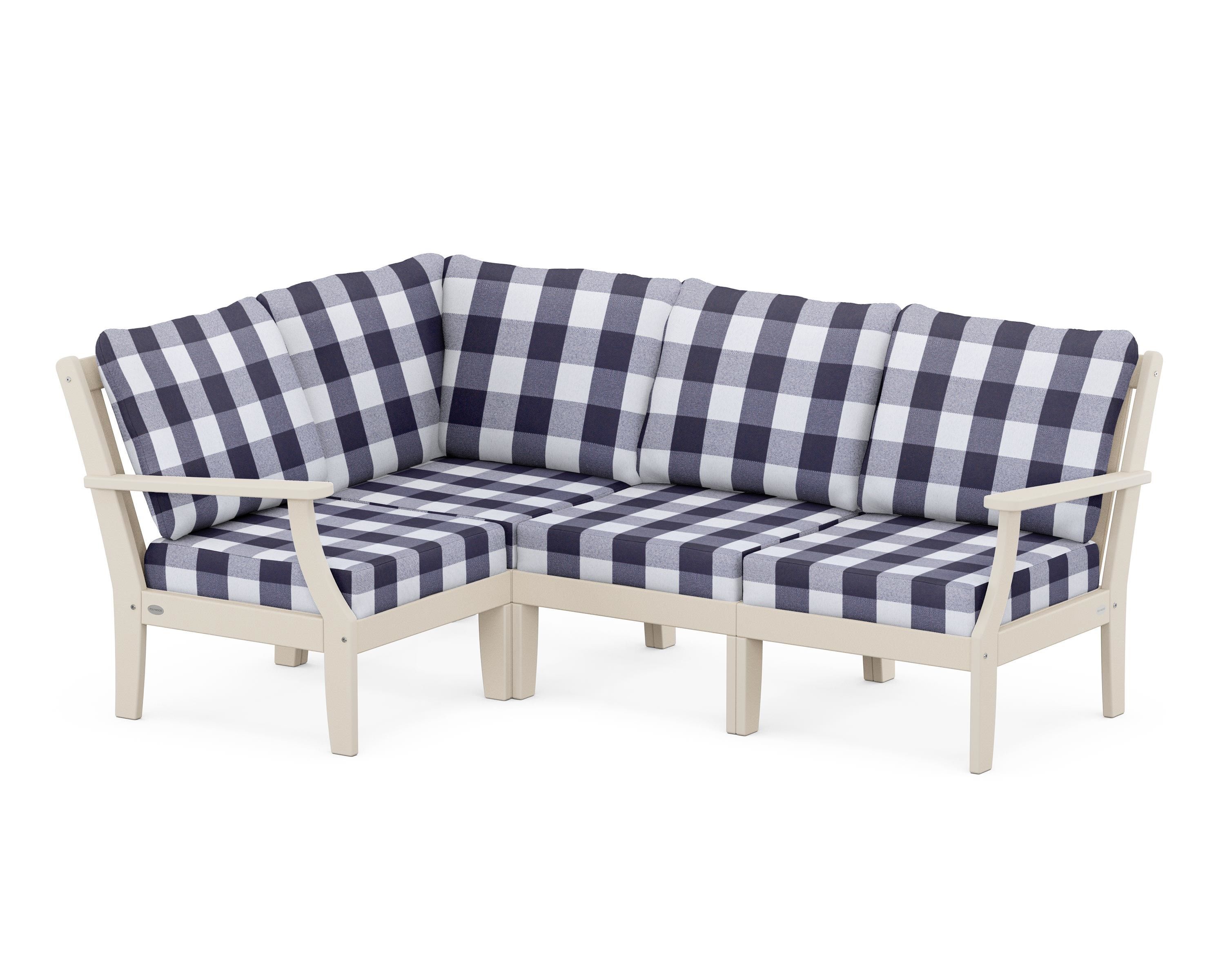 POLYWOOD® Braxton Modular 4-Piece Deep Seating Set in Sand / Buffalo Plaid Navy