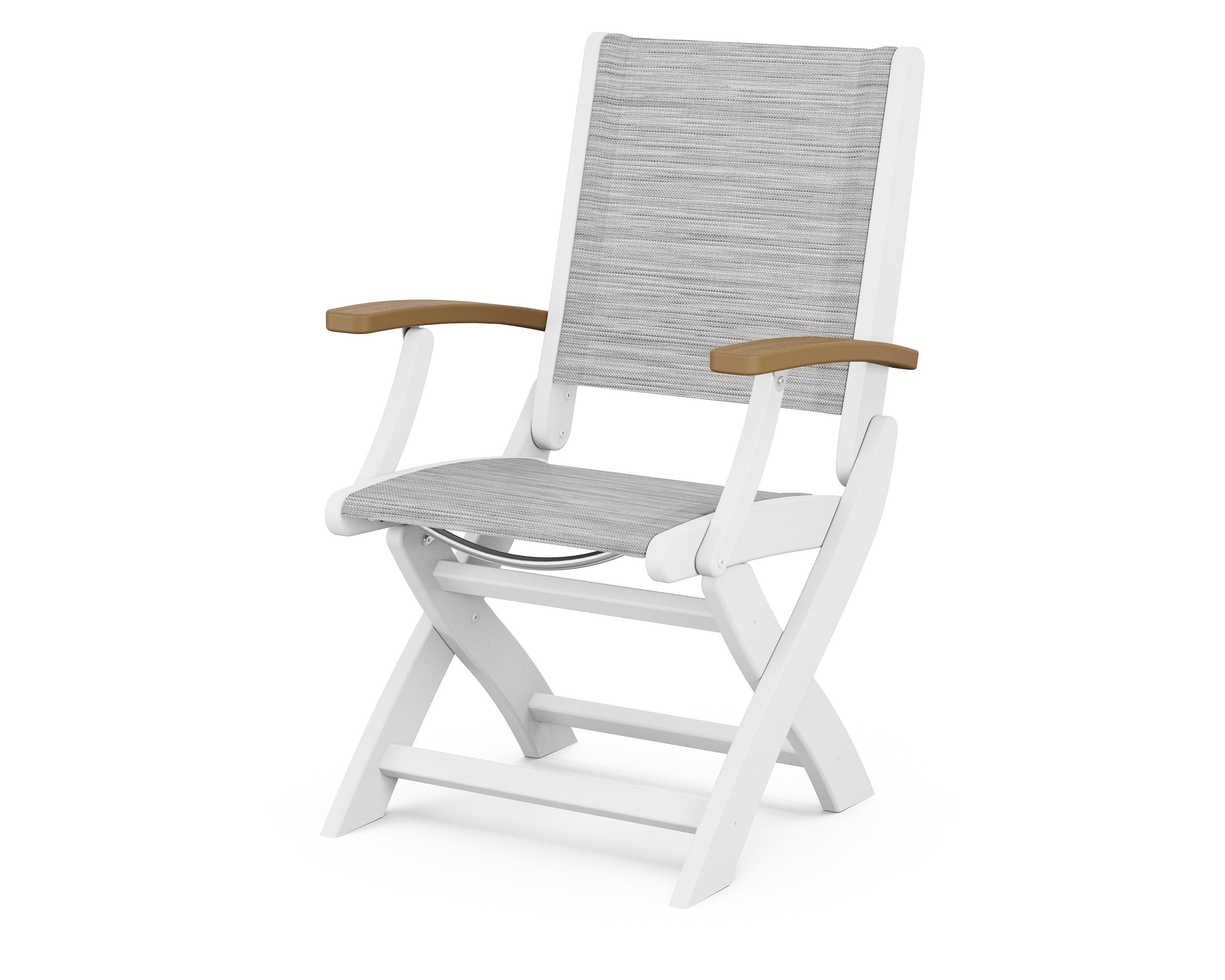 POLYWOOD® Coastal Folding Chair in White / Natural / Metallic Sling